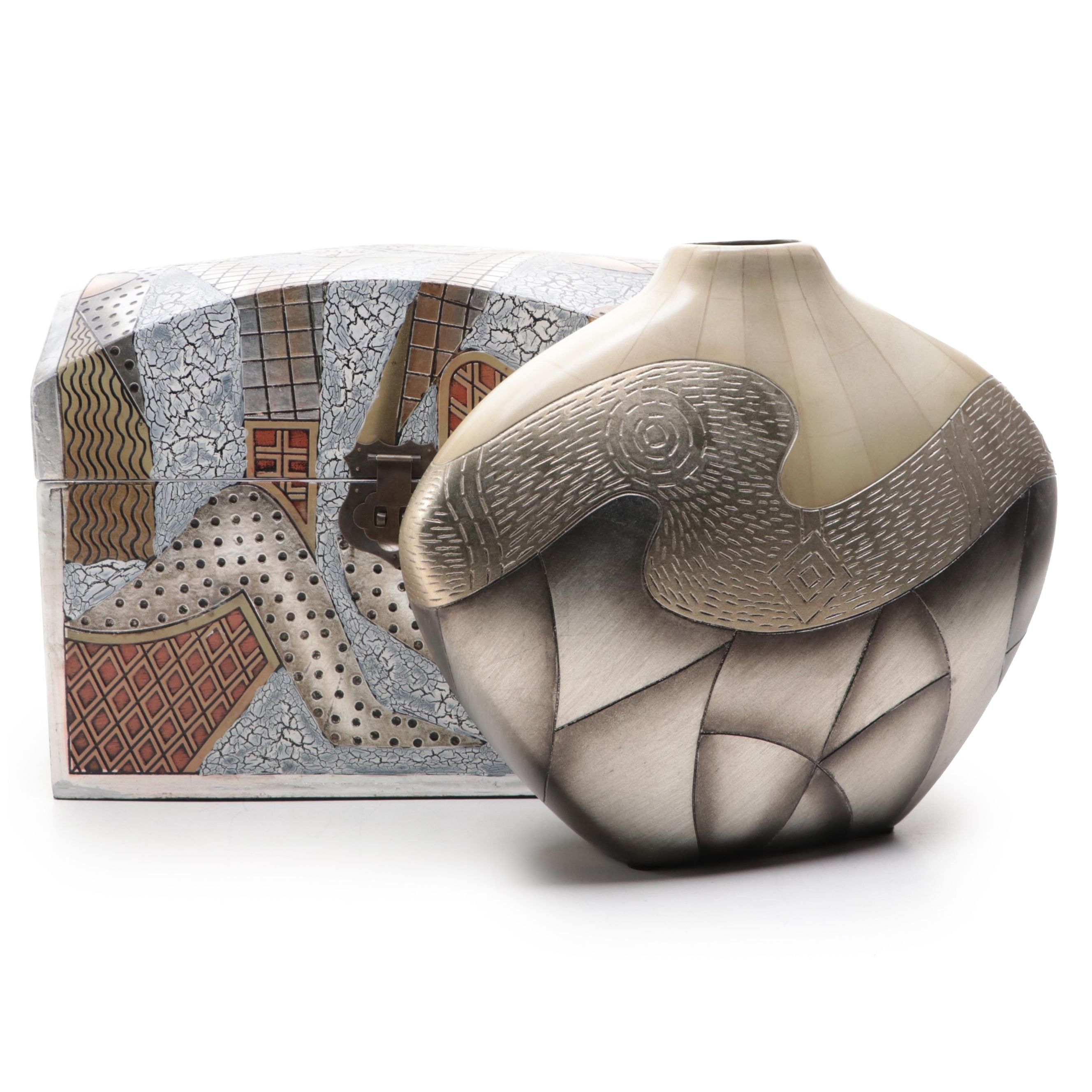 Alexander Kalifano Geomtric Box with Artmax Sgraffito Vase