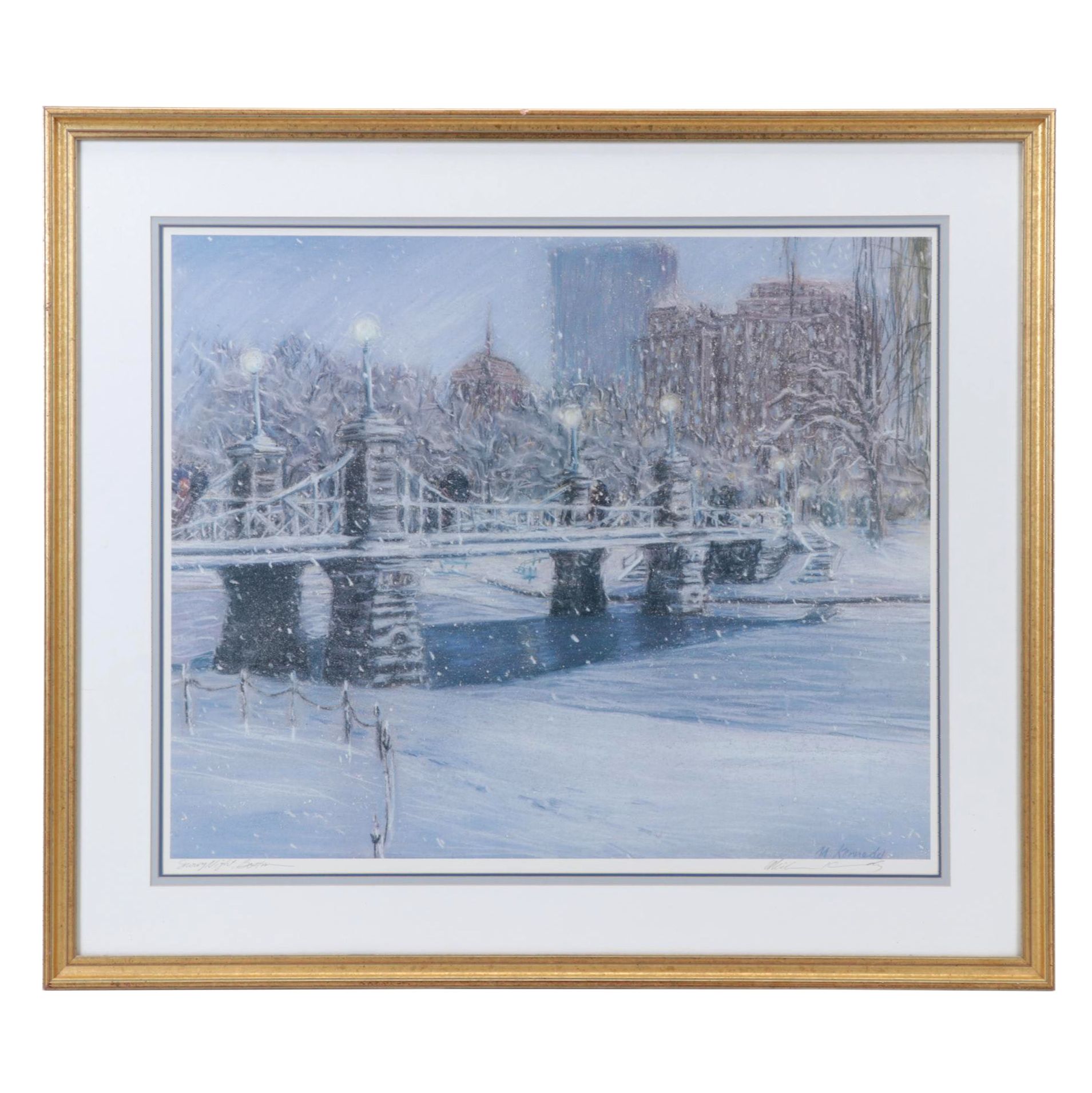 Michele Kennedy Offset Lithograph "Snowy Night, Boston," Circa 2000