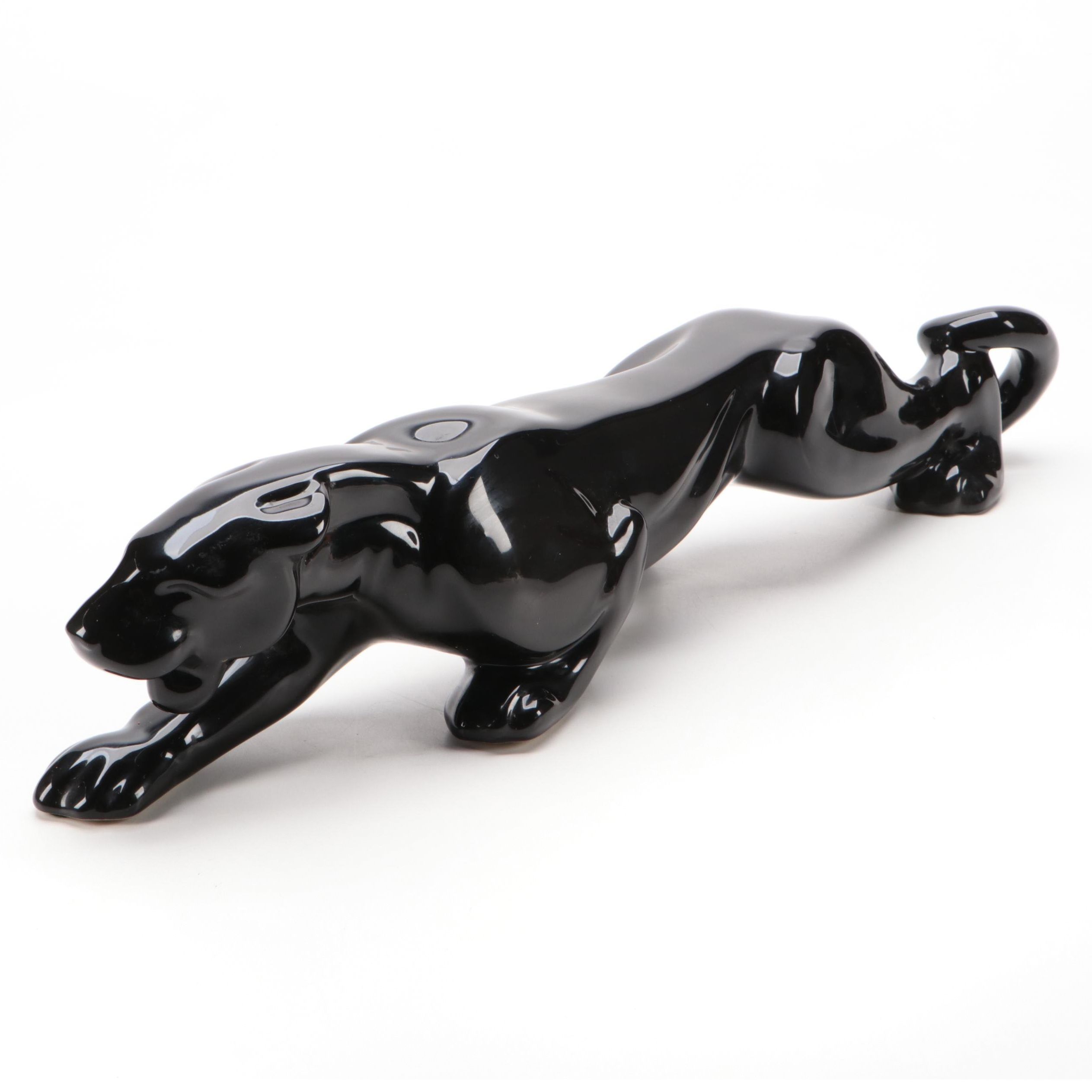 Mid Century Modern Black Glazed Ceramic Panther Figurine