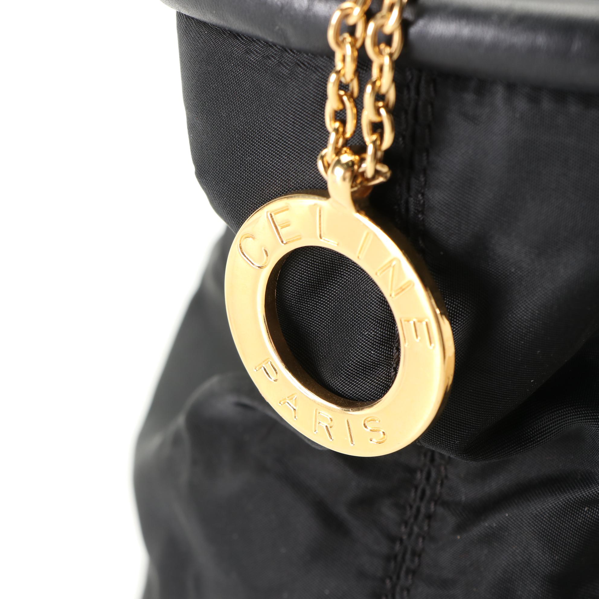 Celine Shoulder Tote Bag in Black Nylon with Leather Trim