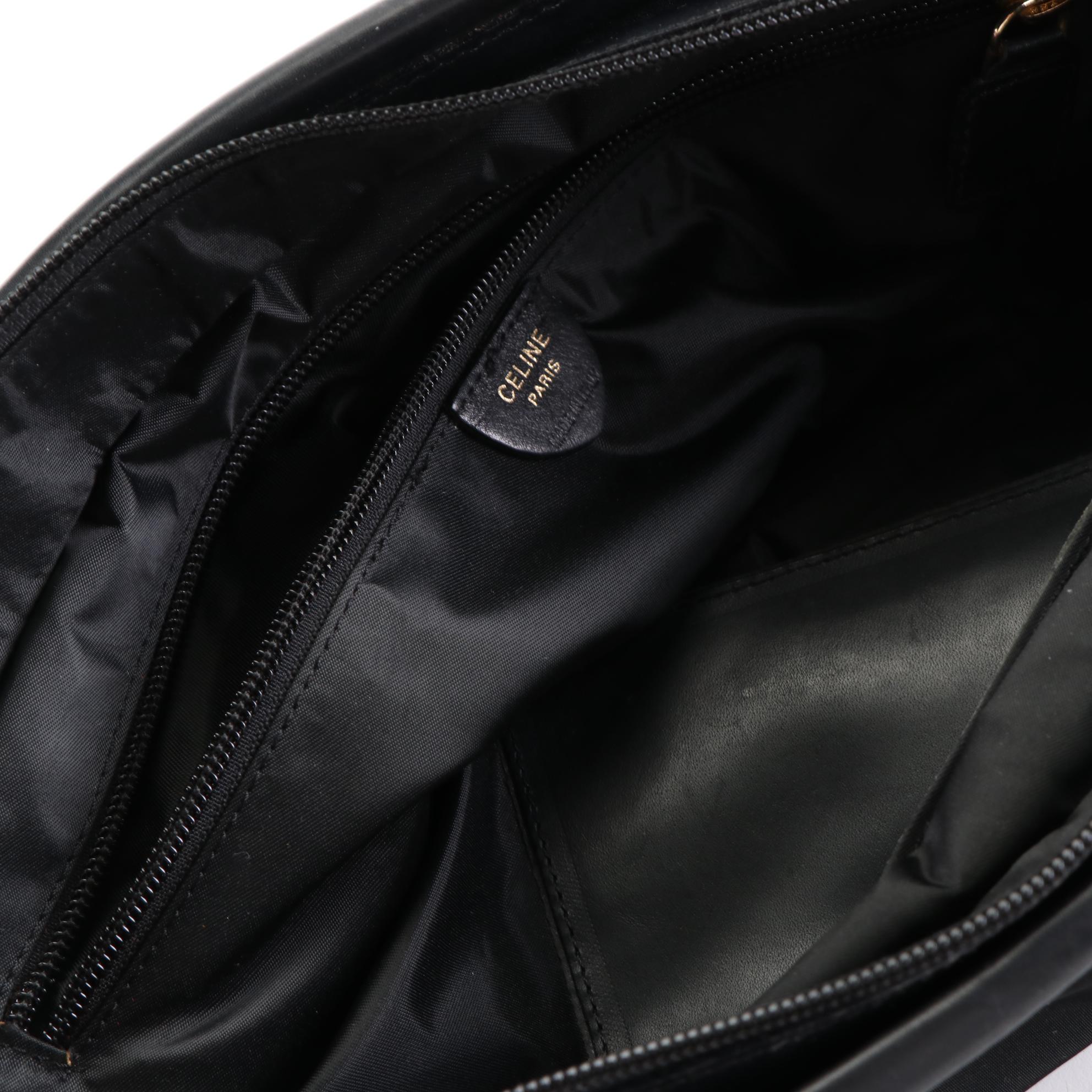 Celine Shoulder Tote Bag in Black Nylon with Leather Trim