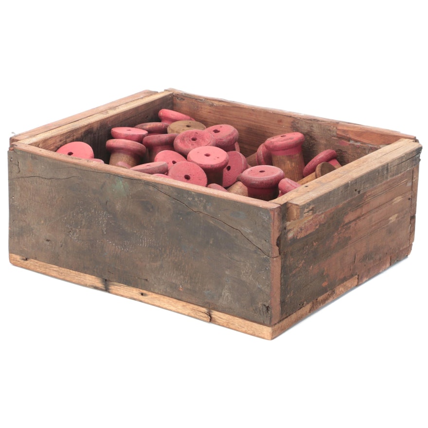 Wooden Spools and Crate, 20th Century