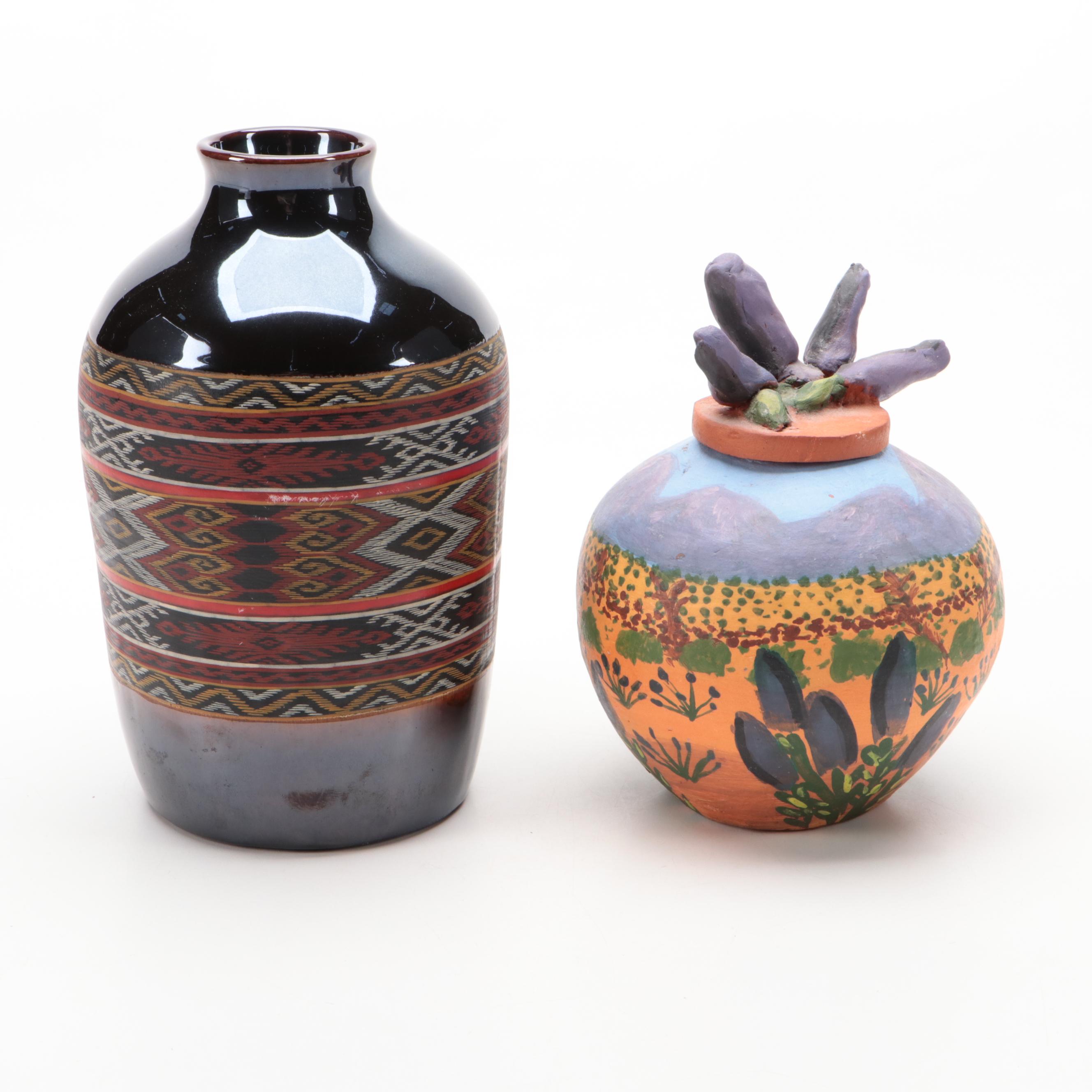 Hand-Painted Red Dala Horse with Quemada Vase and Handmade Vessel