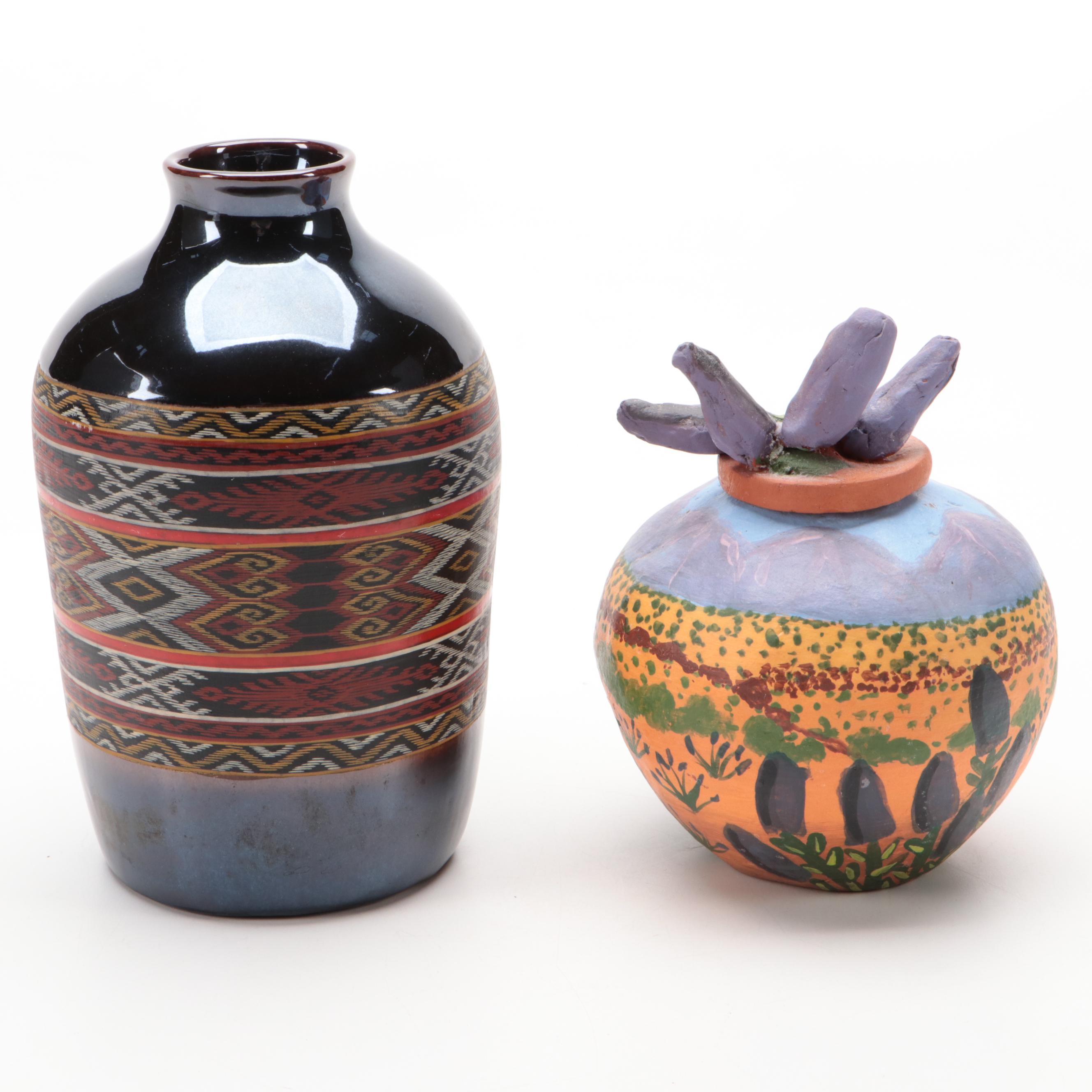 Hand-Painted Red Dala Horse with Quemada Vase and Handmade Vessel