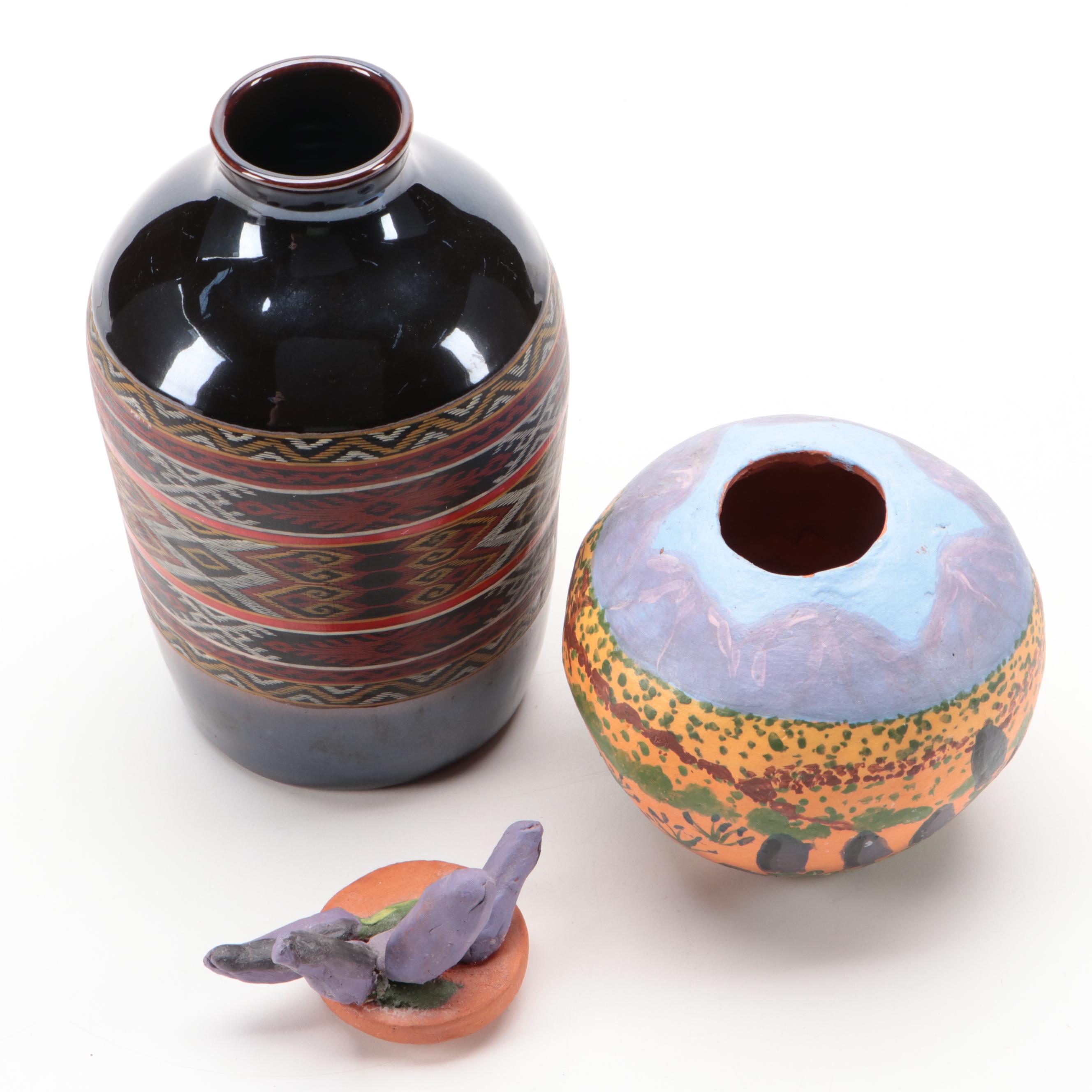 Hand-Painted Red Dala Horse with Quemada Vase and Handmade Vessel