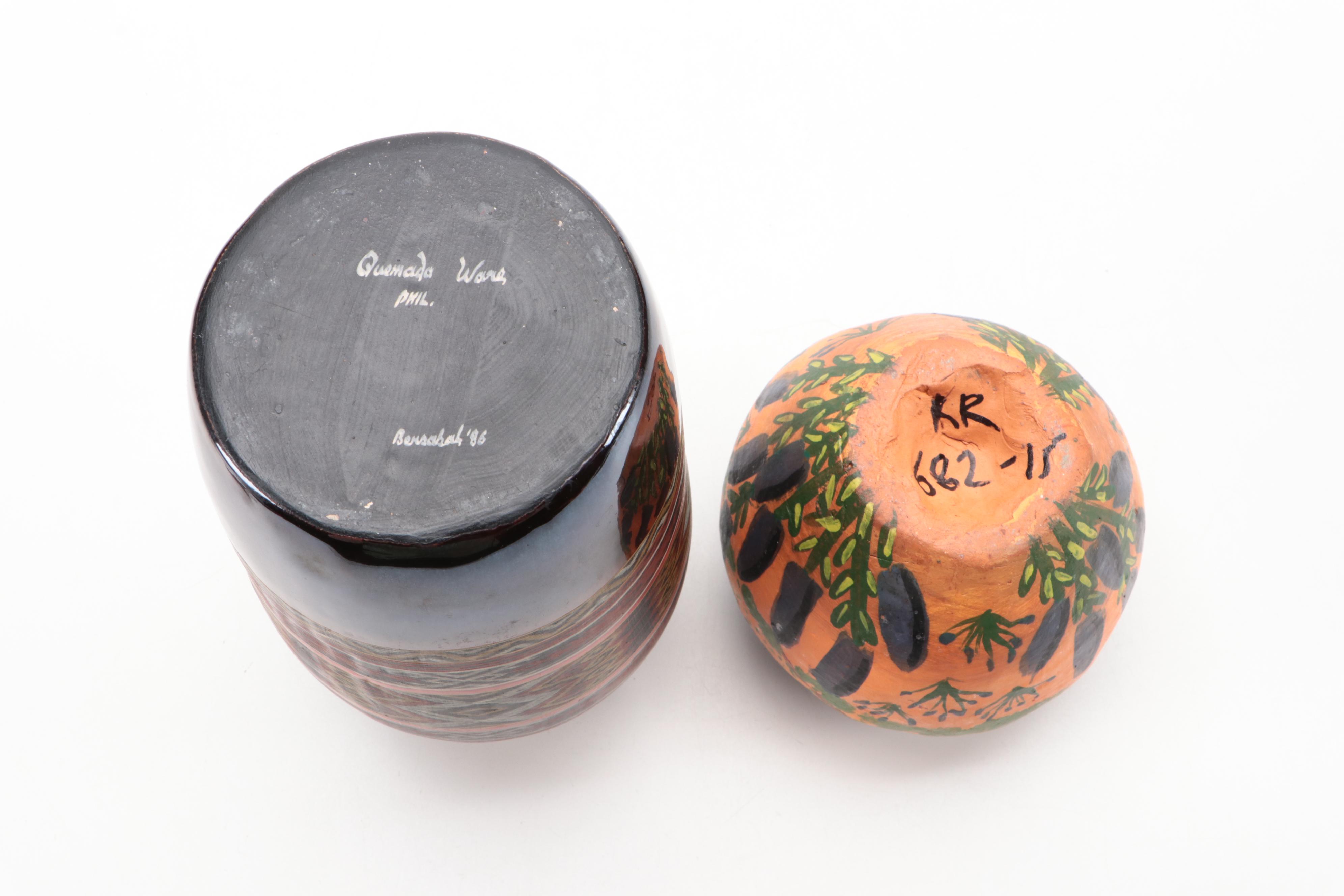 Hand-Painted Red Dala Horse with Quemada Vase and Handmade Vessel