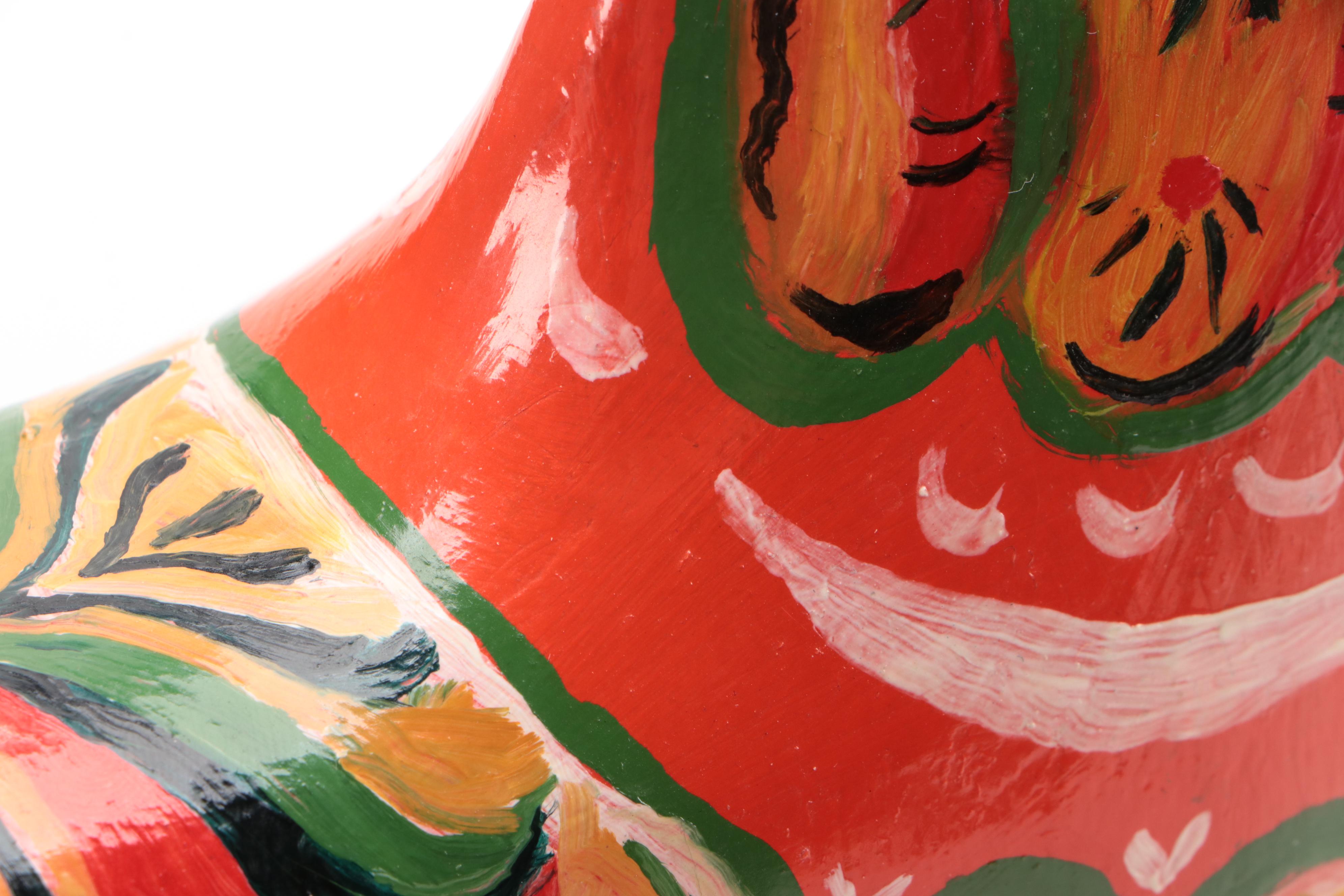 Hand-Painted Red Dala Horse with Quemada Vase and Handmade Vessel