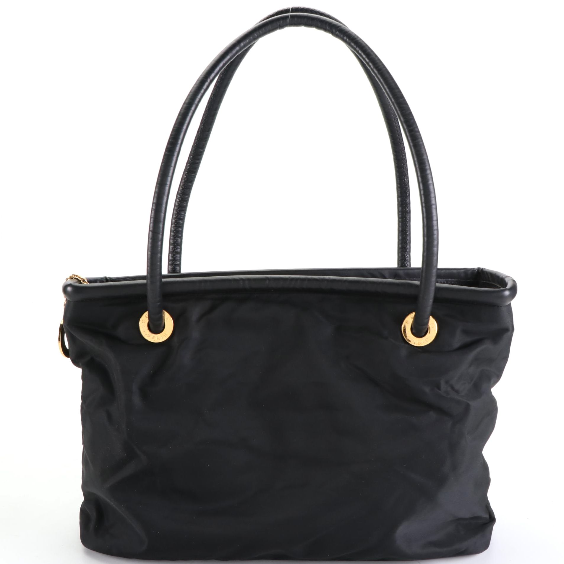 Celine Shoulder Tote Bag in Black Nylon with Leather Trim