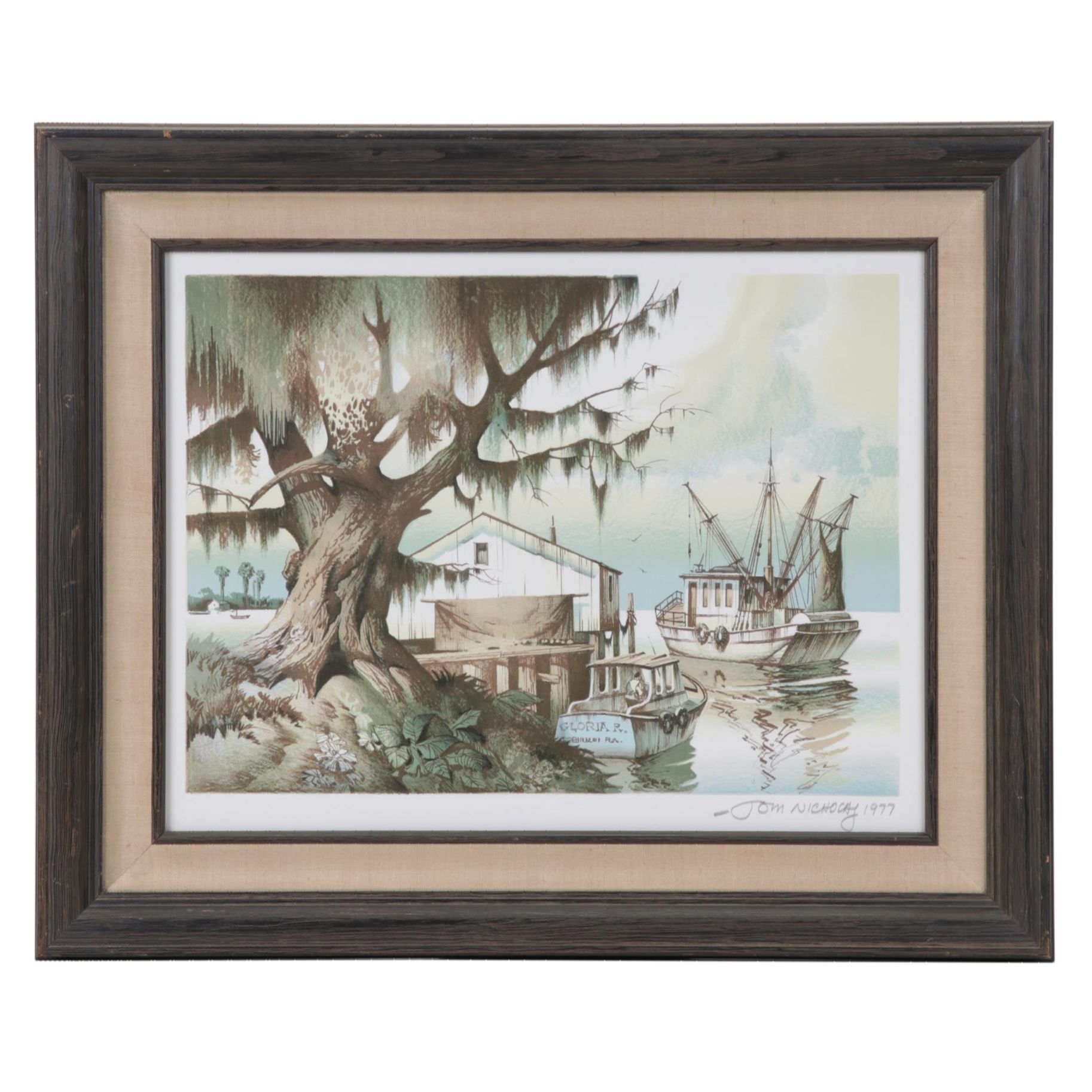 Tom Nicholas Color Lithograph "Along the Gulf Coast" and "Winter Beach," 1977