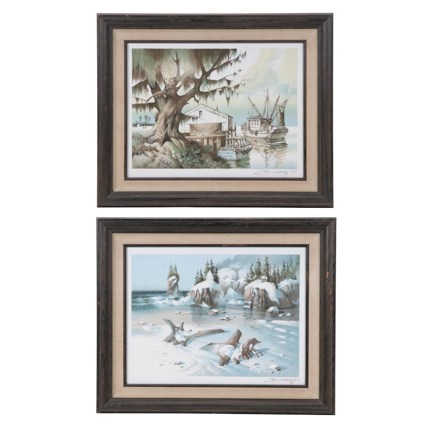 Tom Nicholas Color Lithograph "Along the Gulf Coast" and "Winter Beach," 1977