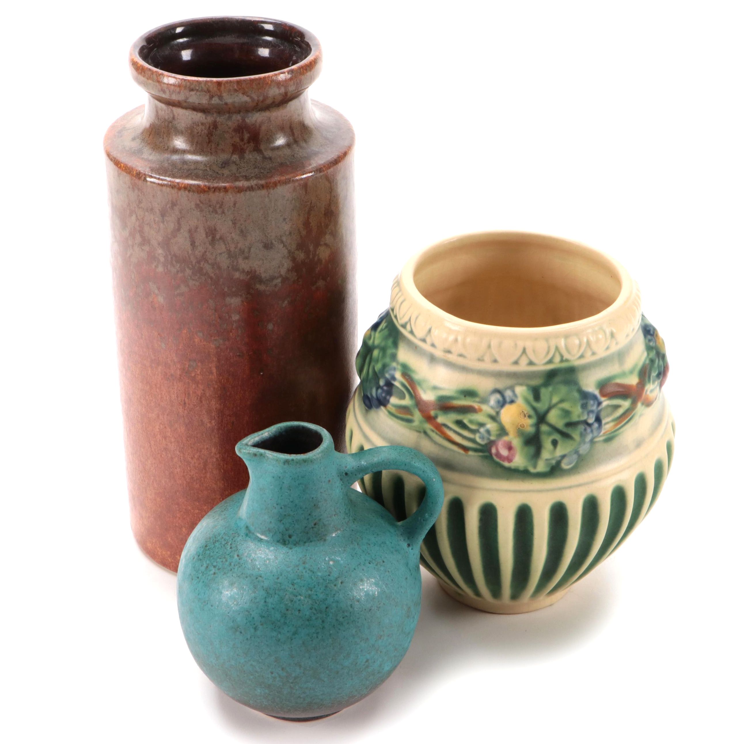 Roseville "Corinthian" Vase with Scheurich and Ruscha Vases