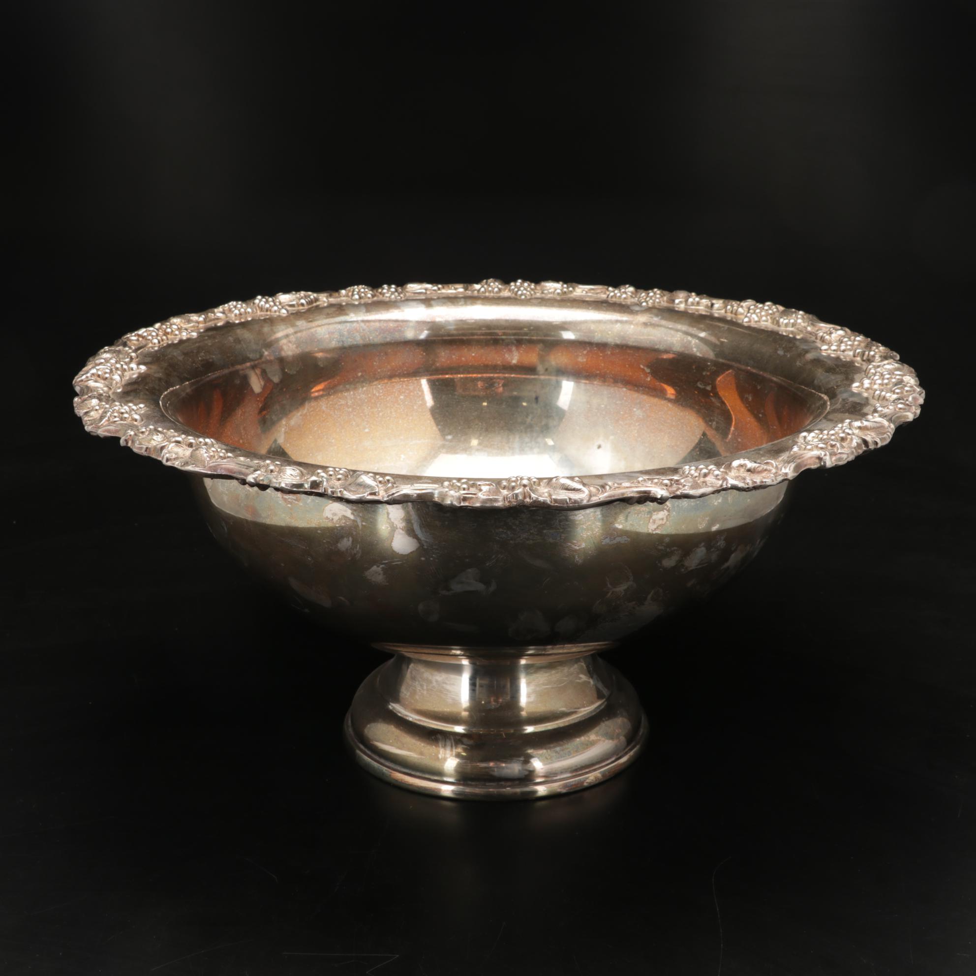 Sheridan Silver Co. "Harvest Grape" Silver Plate Punch Bowl and Tray