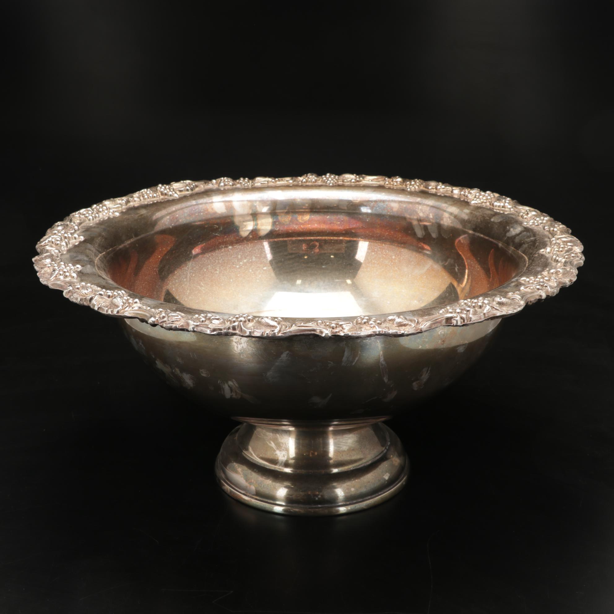 Sheridan Silver Co. "Harvest Grape" Silver Plate Punch Bowl and Tray