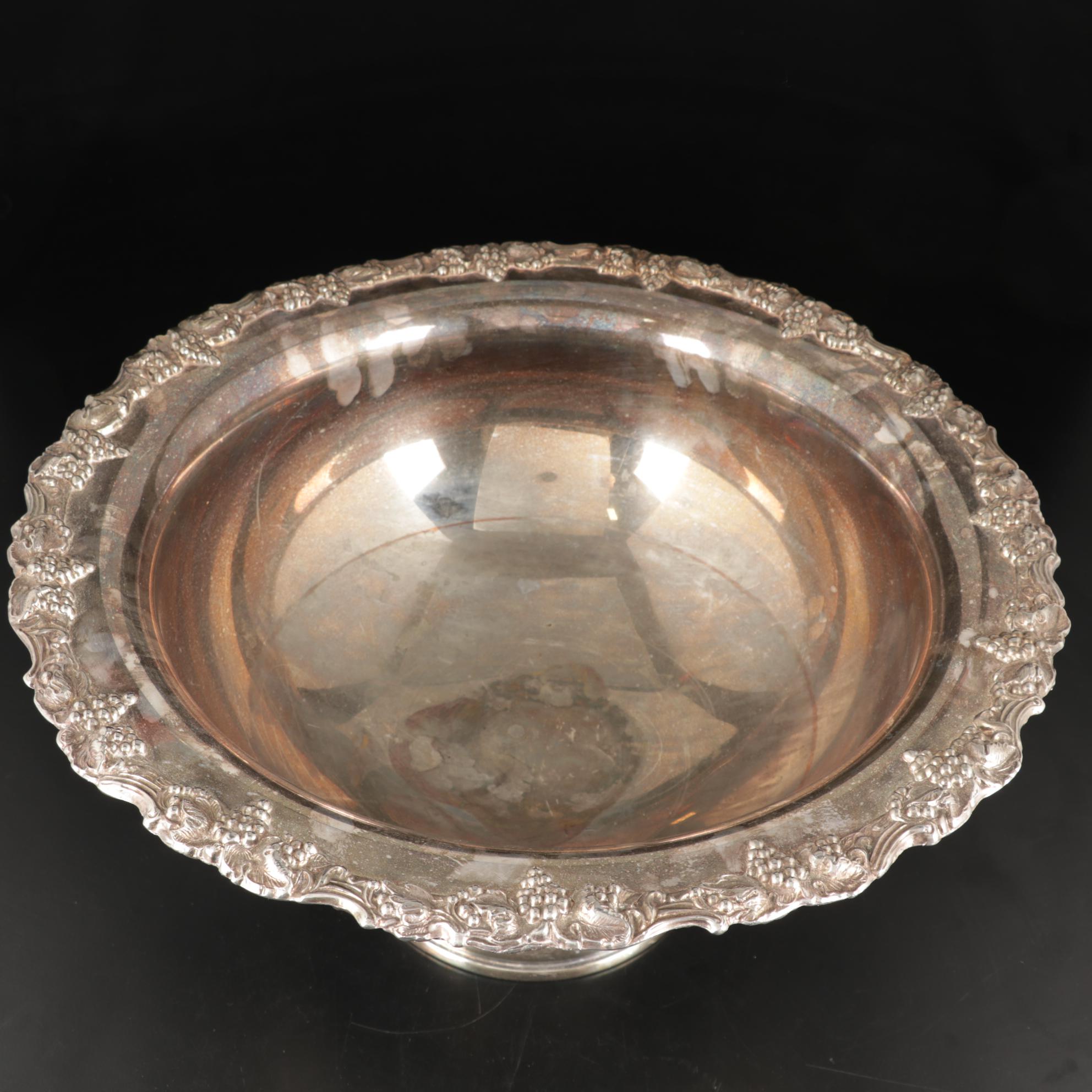 Sheridan Silver Co. "Harvest Grape" Silver Plate Punch Bowl and Tray