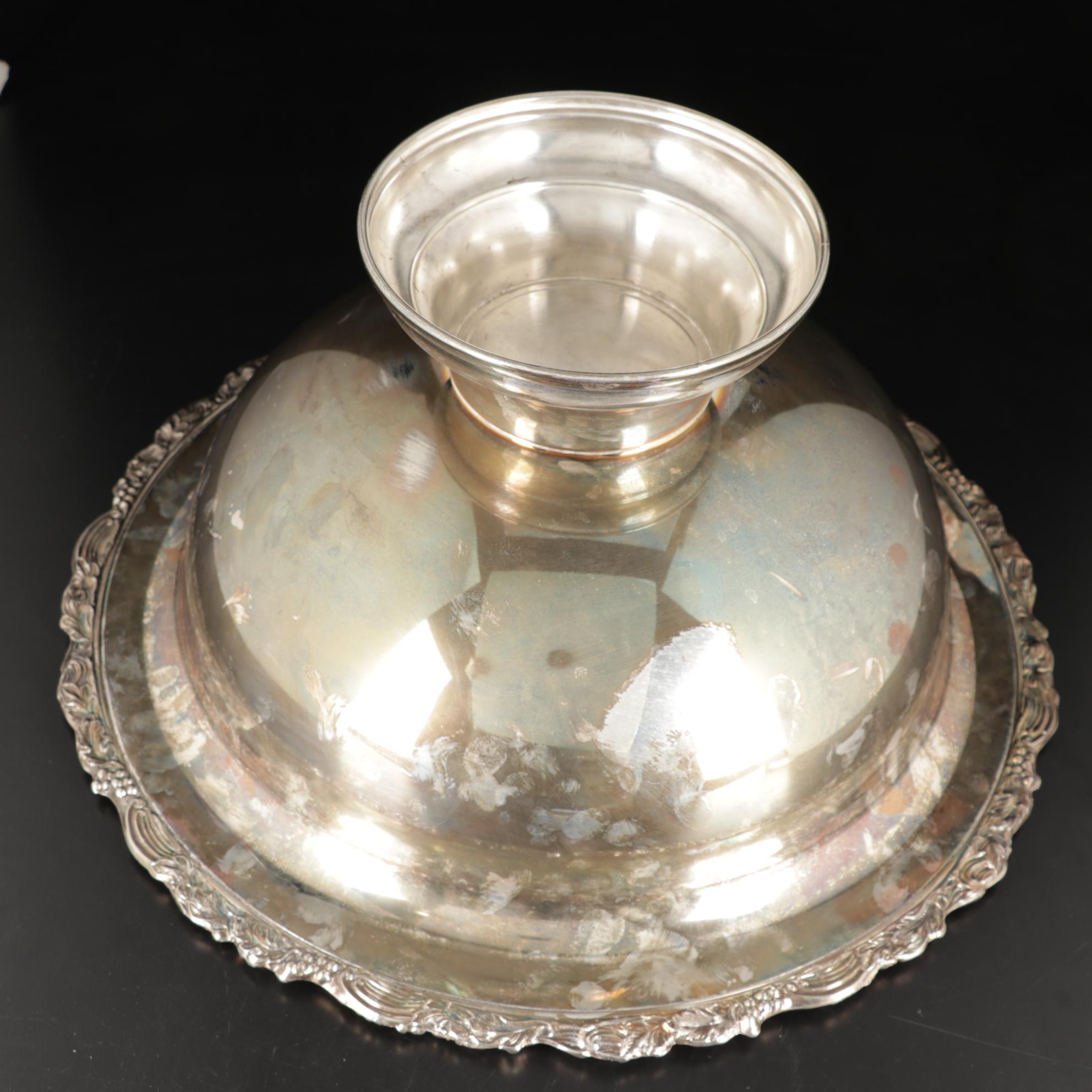 Sheridan Silver Co. "Harvest Grape" Silver Plate Punch Bowl and Tray