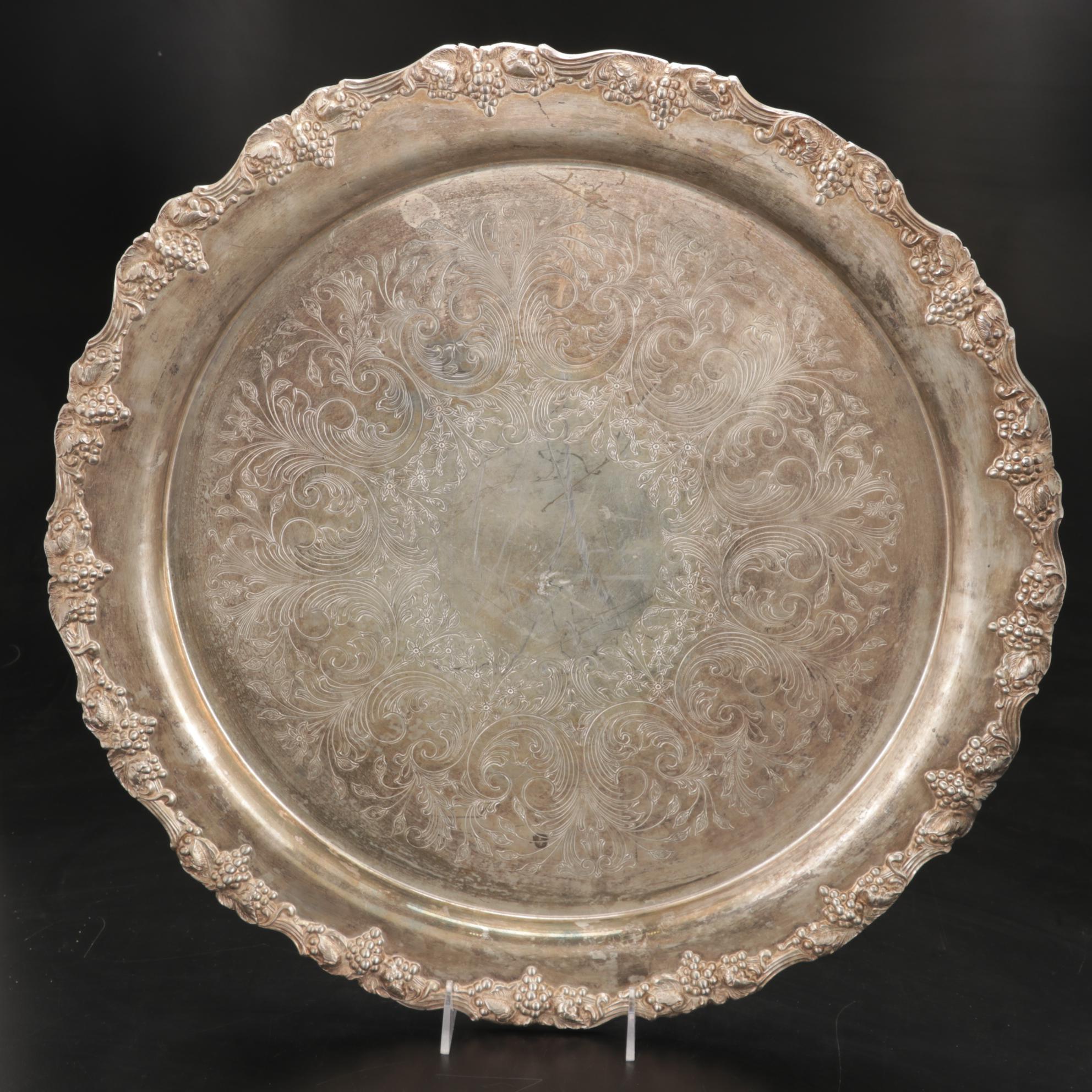 Sheridan Silver Co. "Harvest Grape" Silver Plate Punch Bowl and Tray