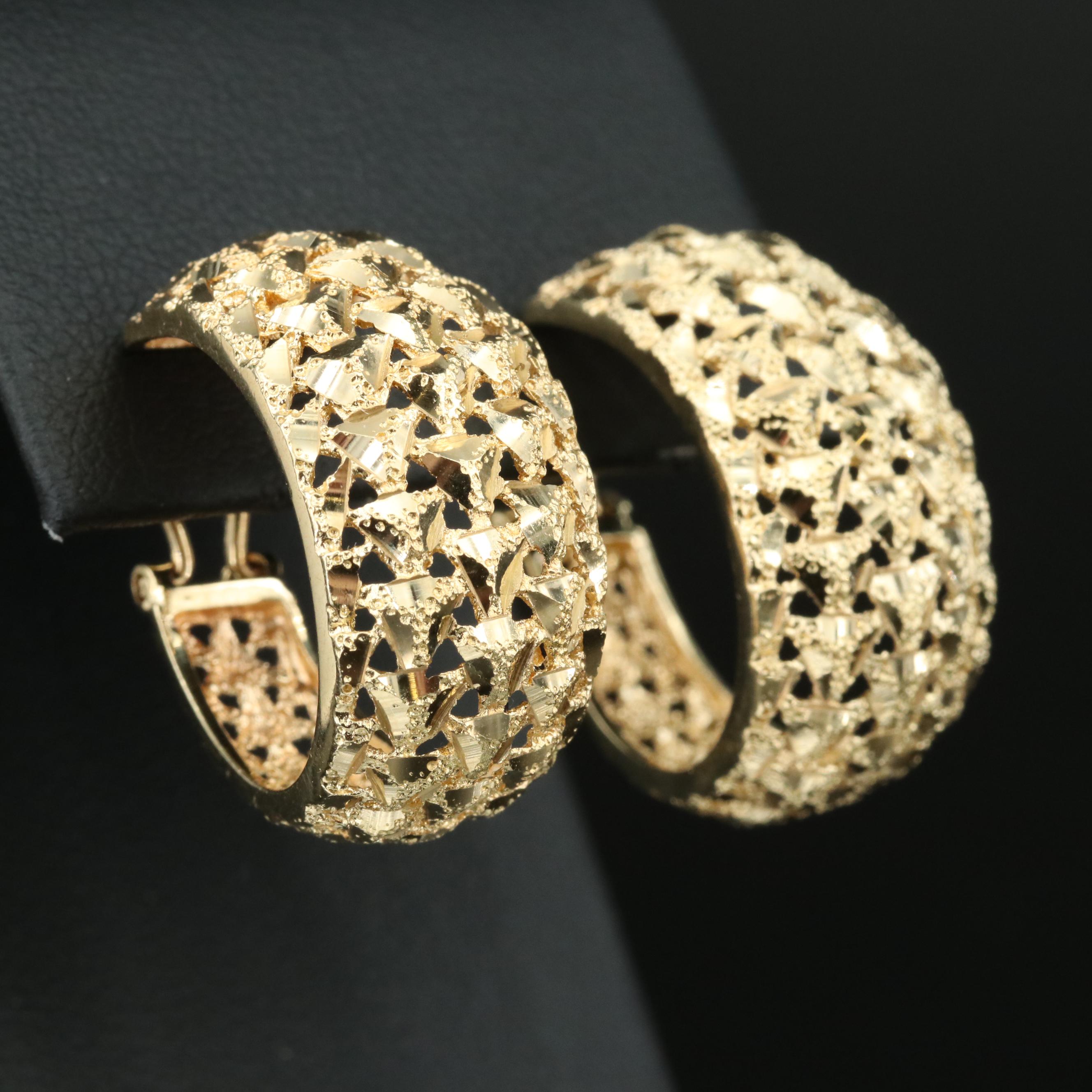 14K Hoop Earrings with Diamond Cut Finish