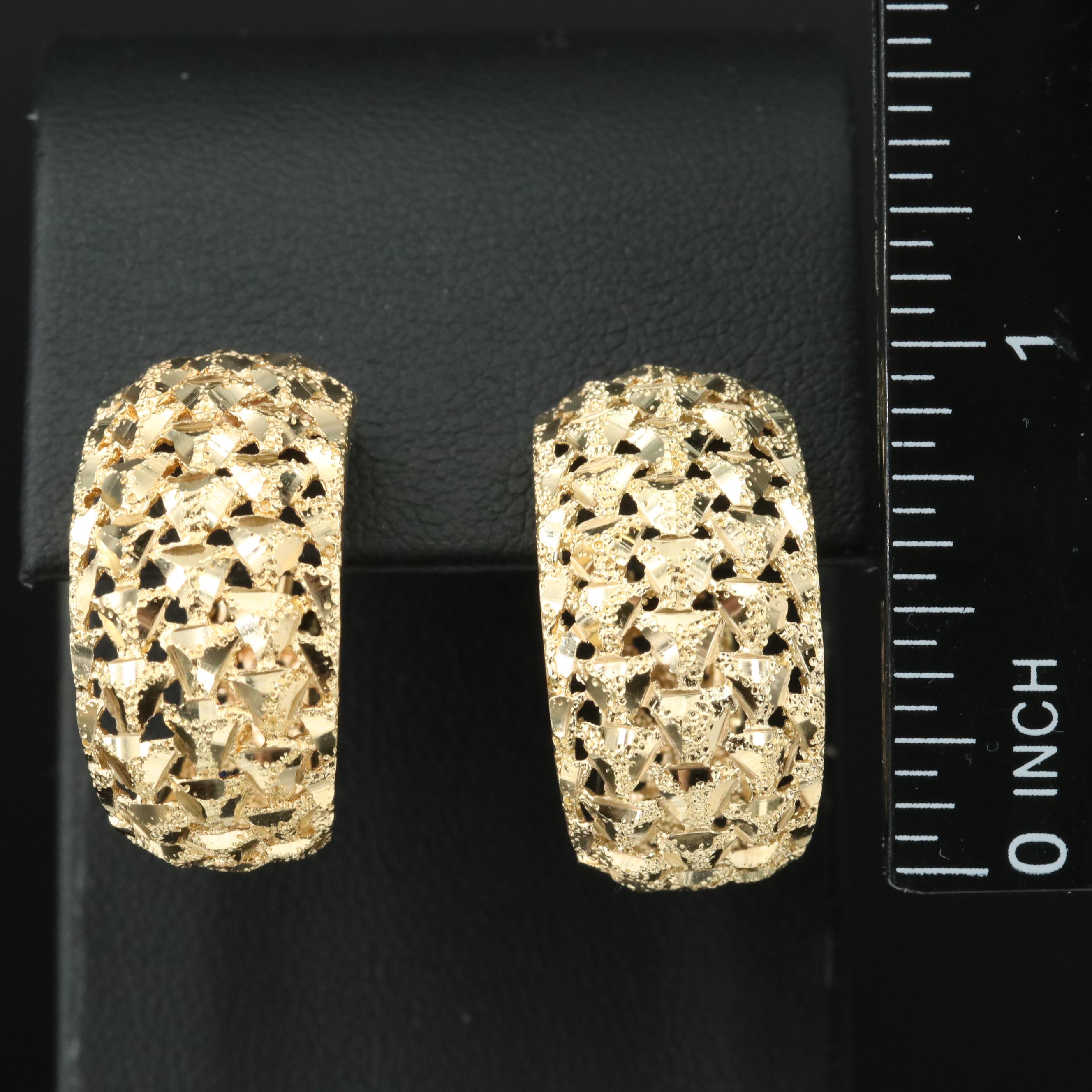 14K Hoop Earrings with Diamond Cut Finish