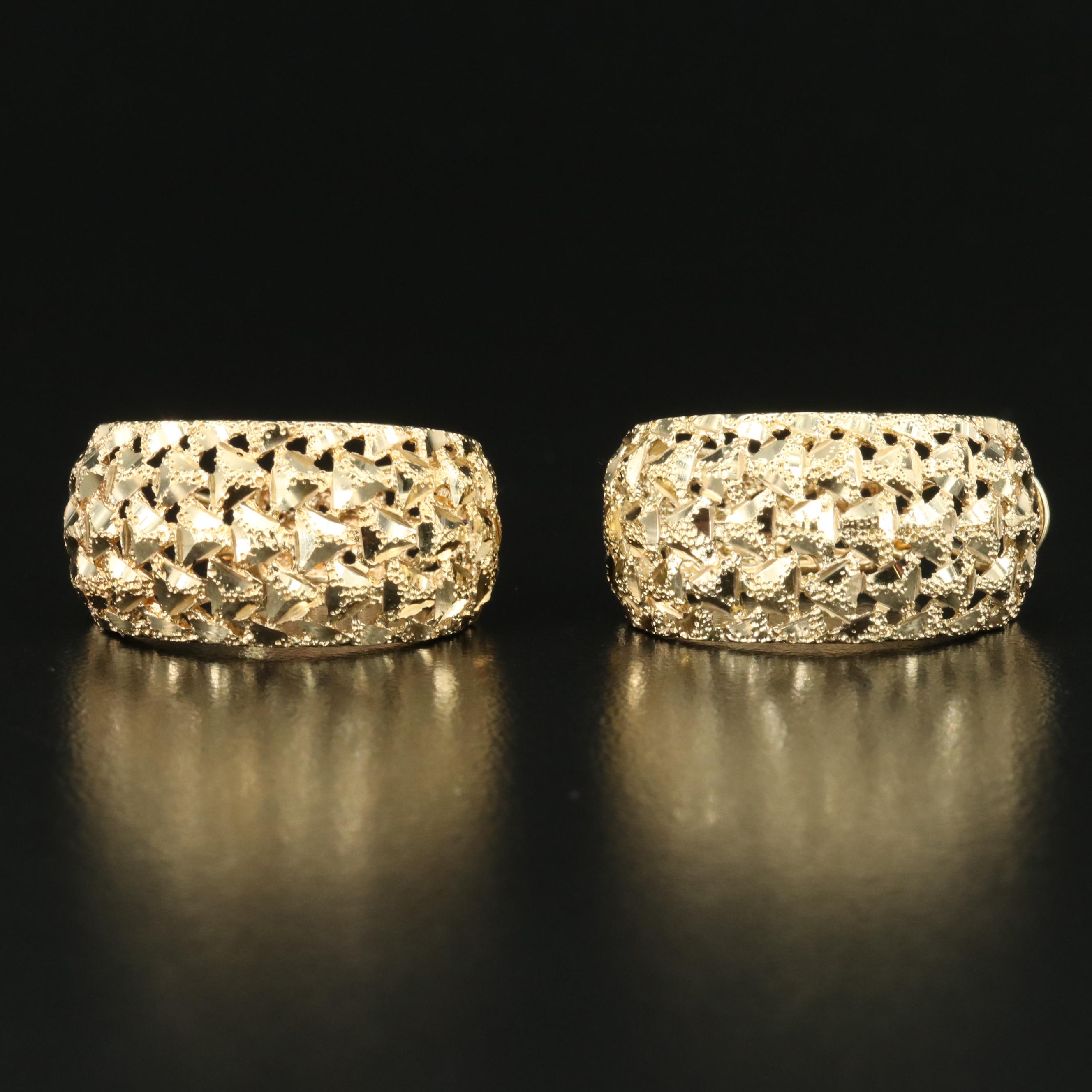 14K Hoop Earrings with Diamond Cut Finish