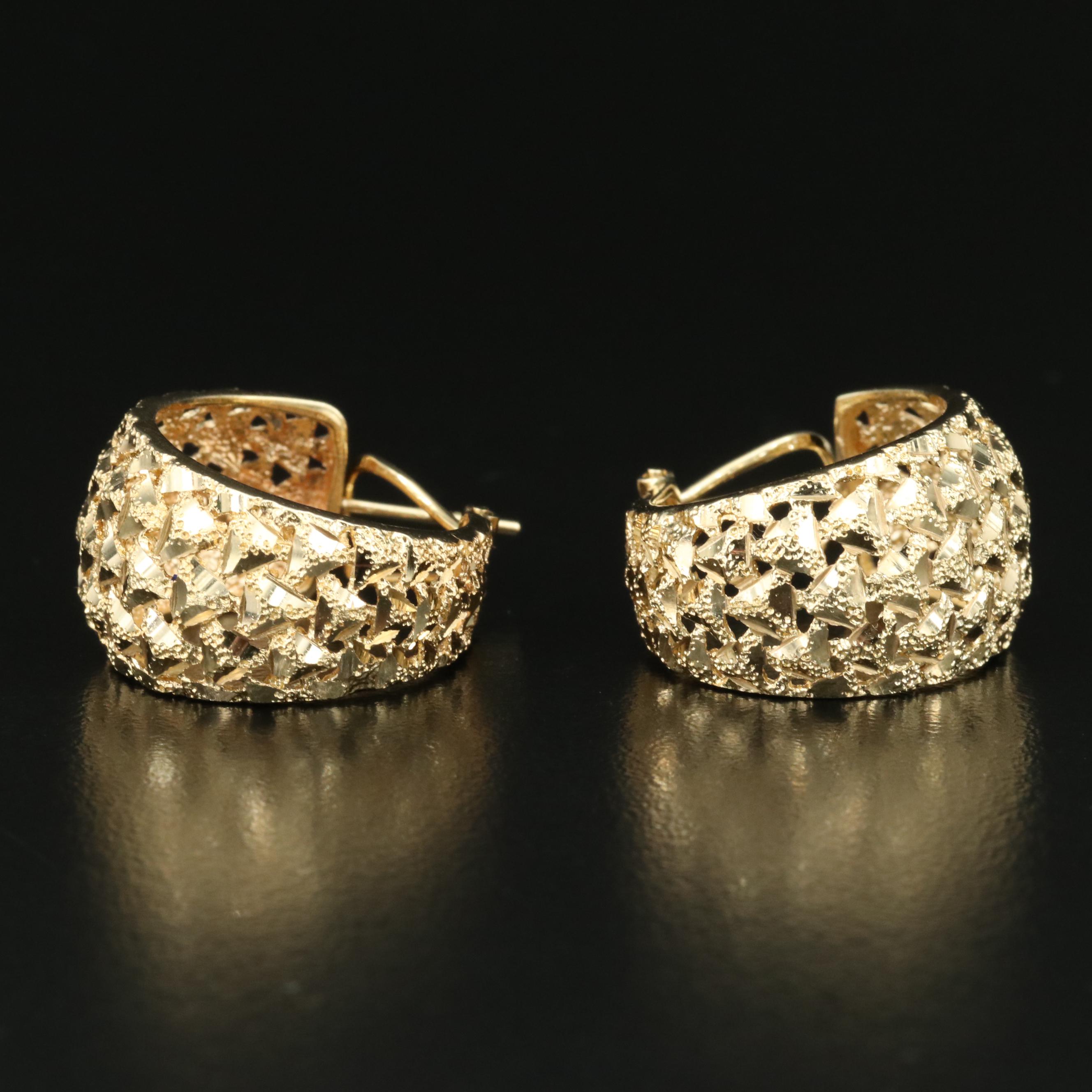 14K Hoop Earrings with Diamond Cut Finish