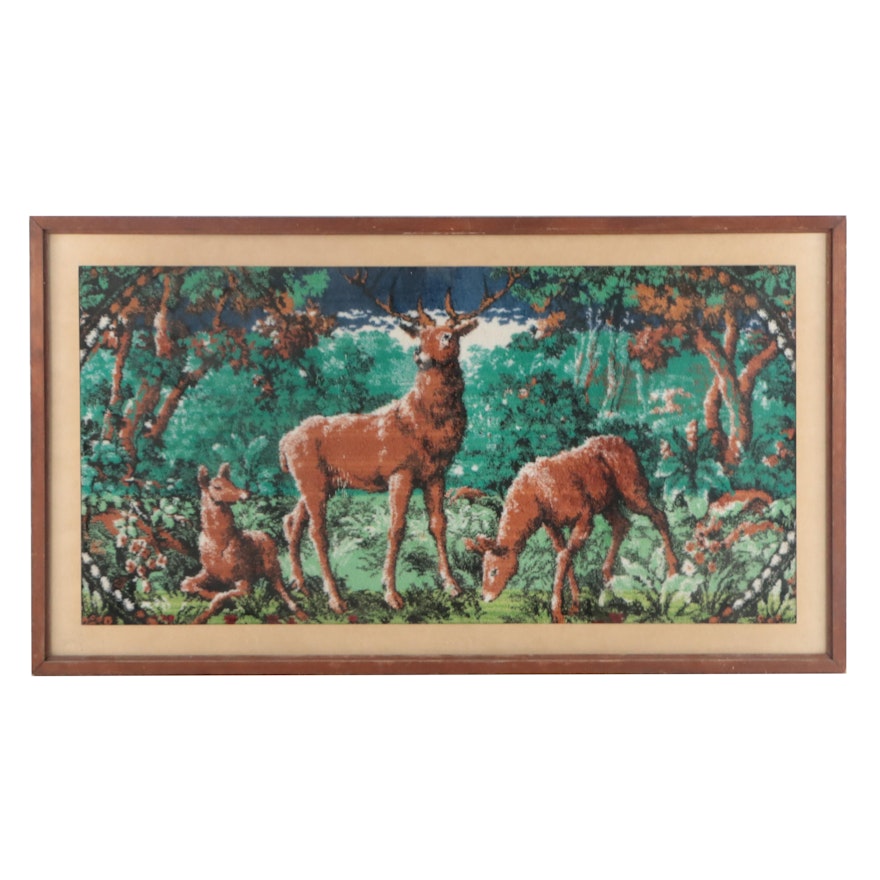 Framed Tufted Decorative Textile of Deer, Late 20th Century