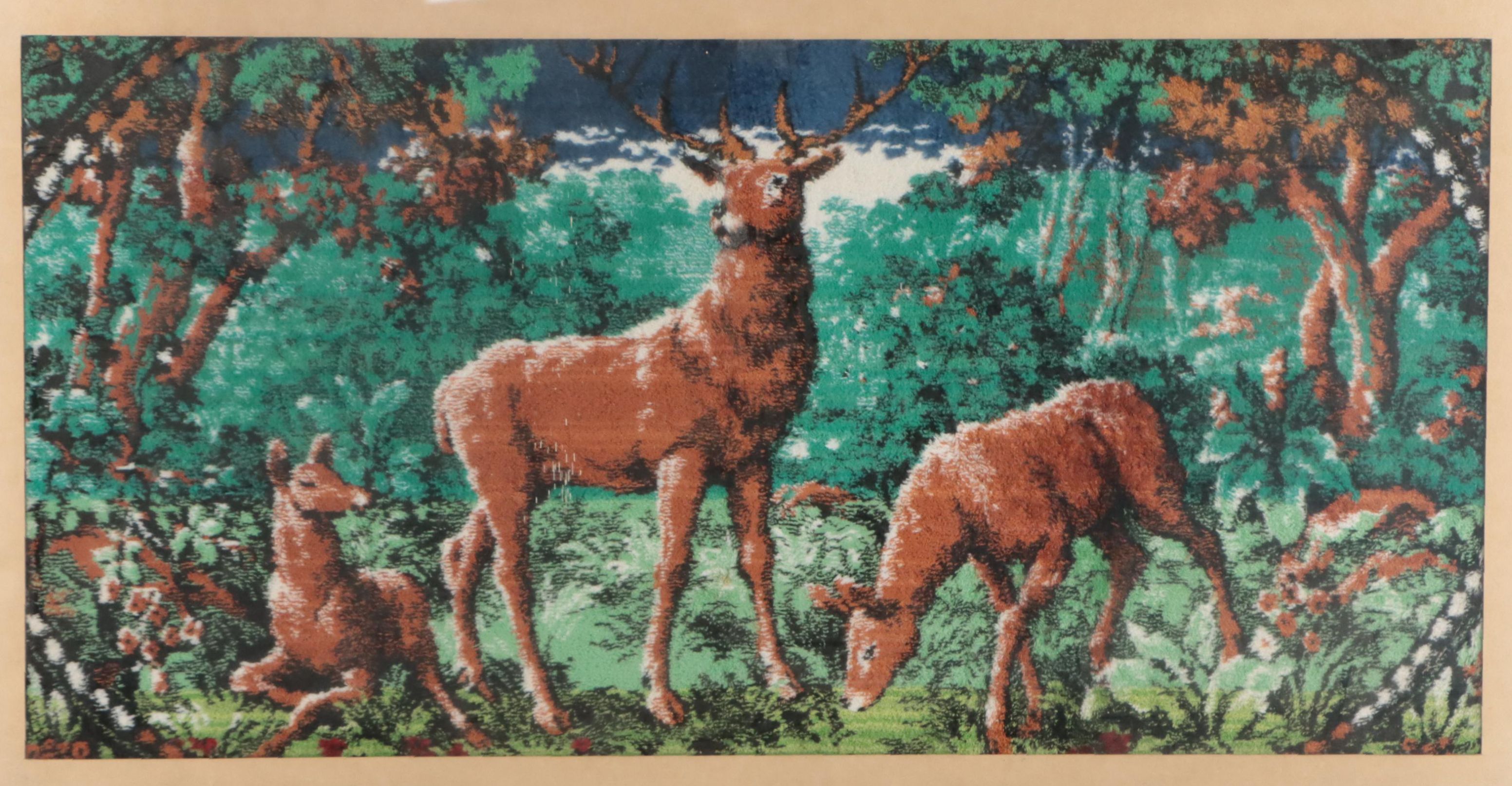 Framed Tufted Decorative Textile of Deer, Late 20th Century