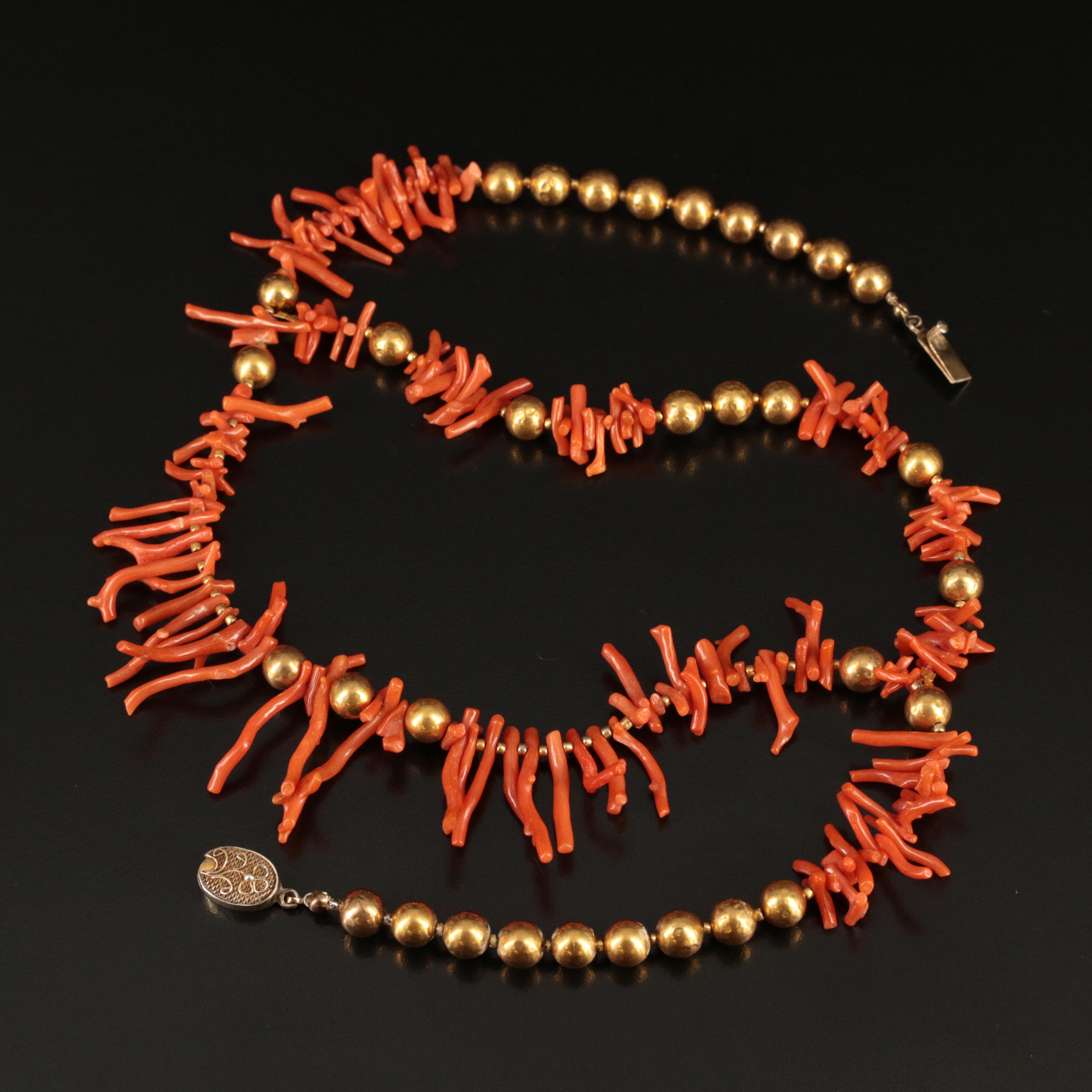 Vintage Coral Necklace with Sterling Clasp
