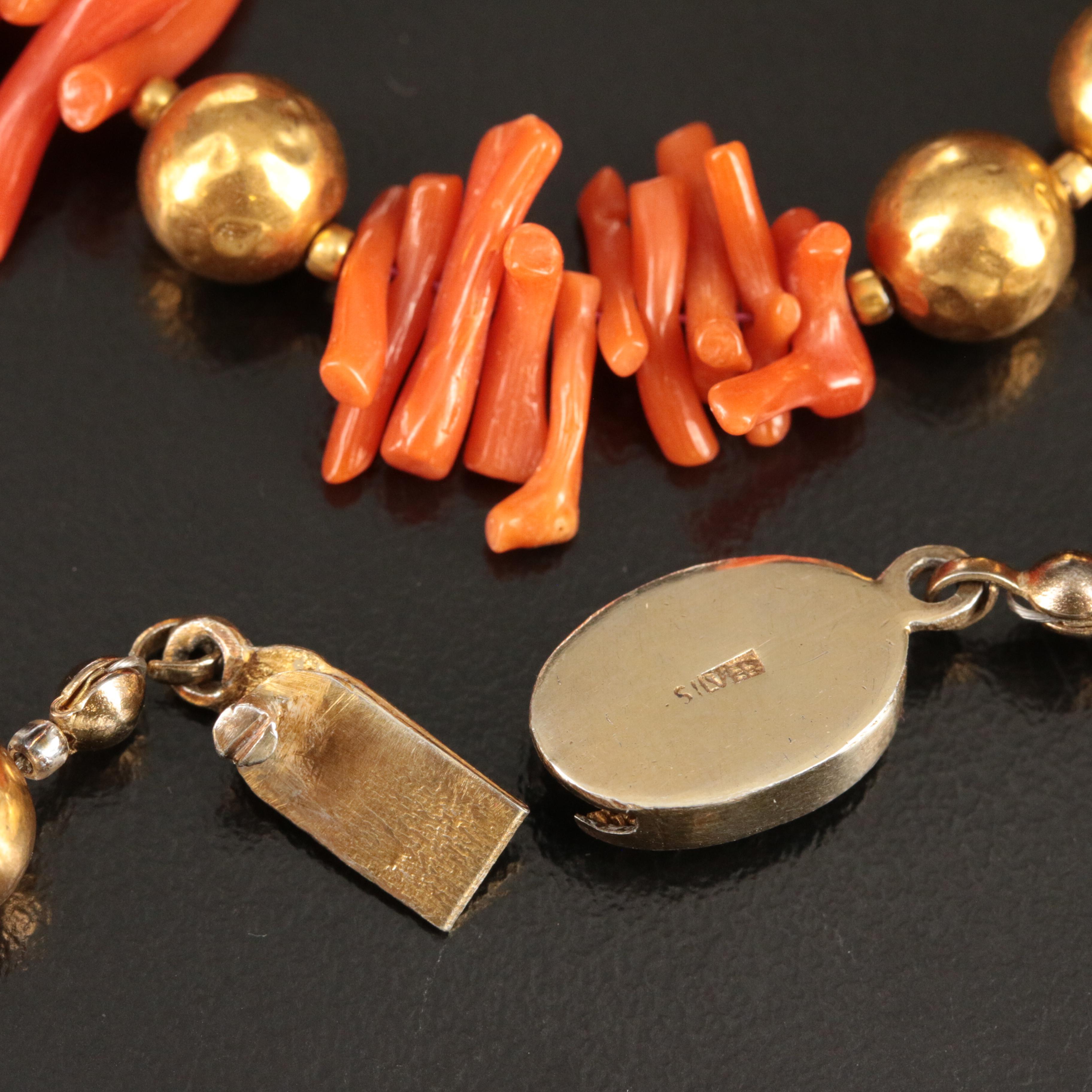 Vintage Coral Necklace with Sterling Clasp