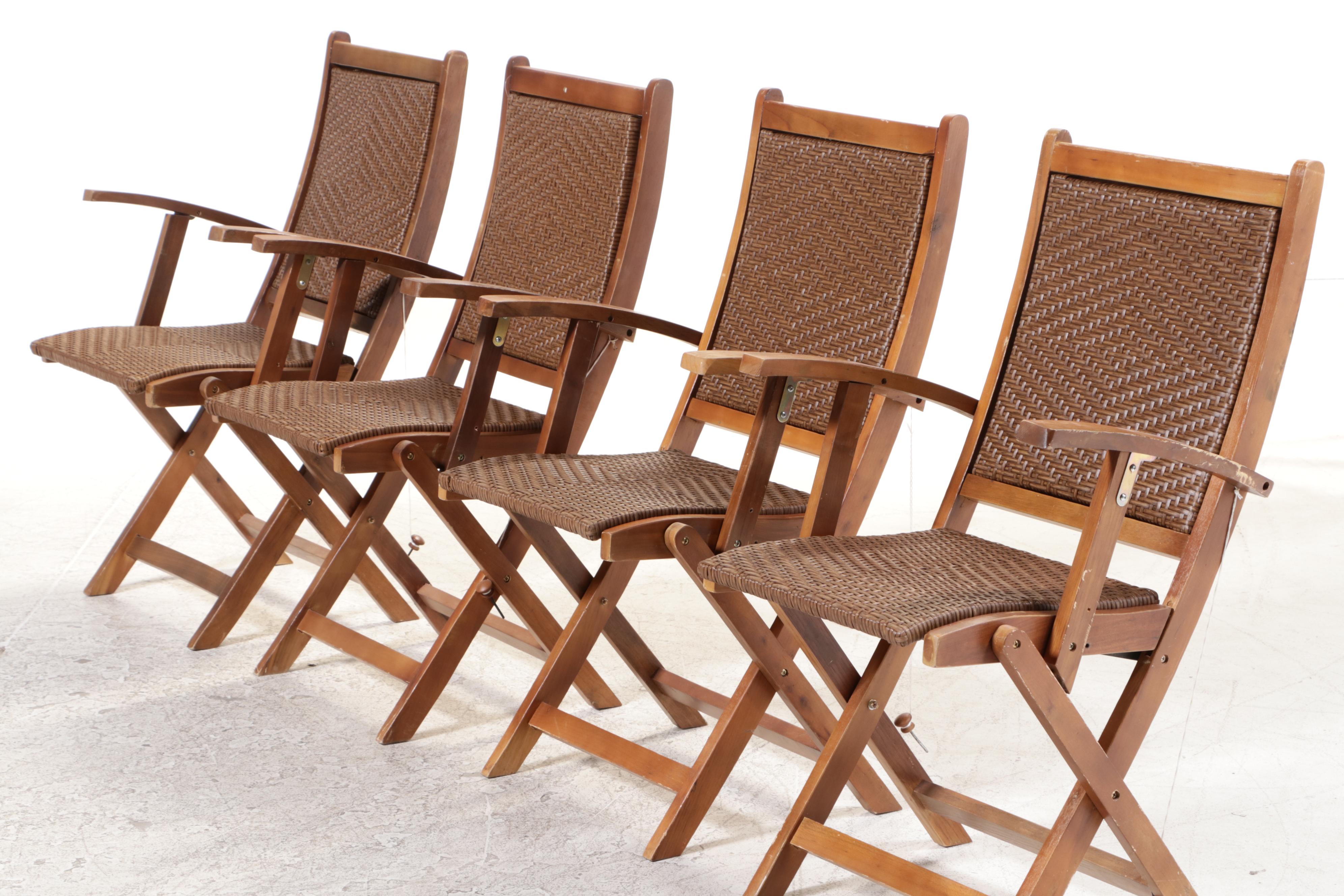 Six Folding Wood and Faux Wicker Armchairs