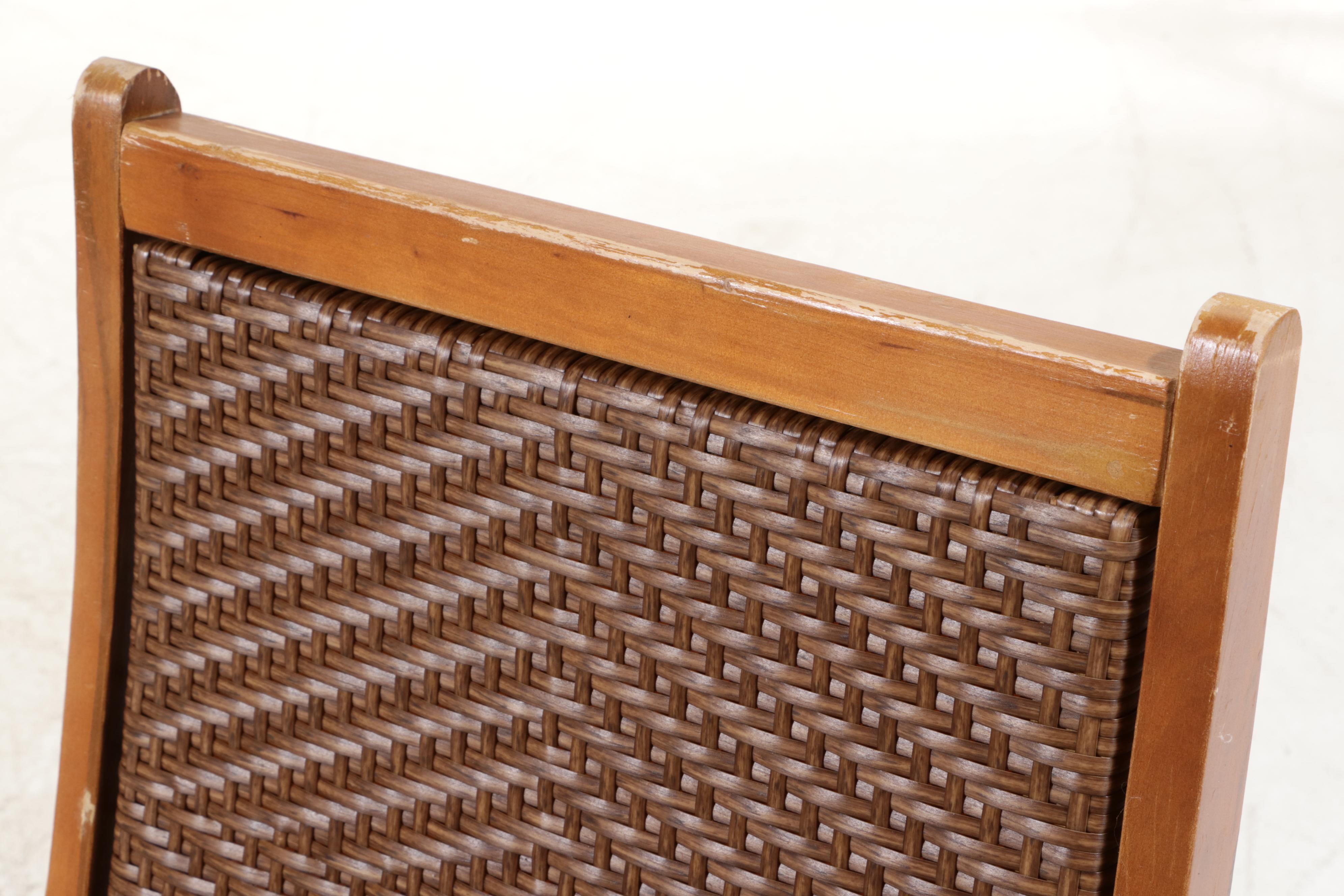 Six Folding Wood and Faux Wicker Armchairs