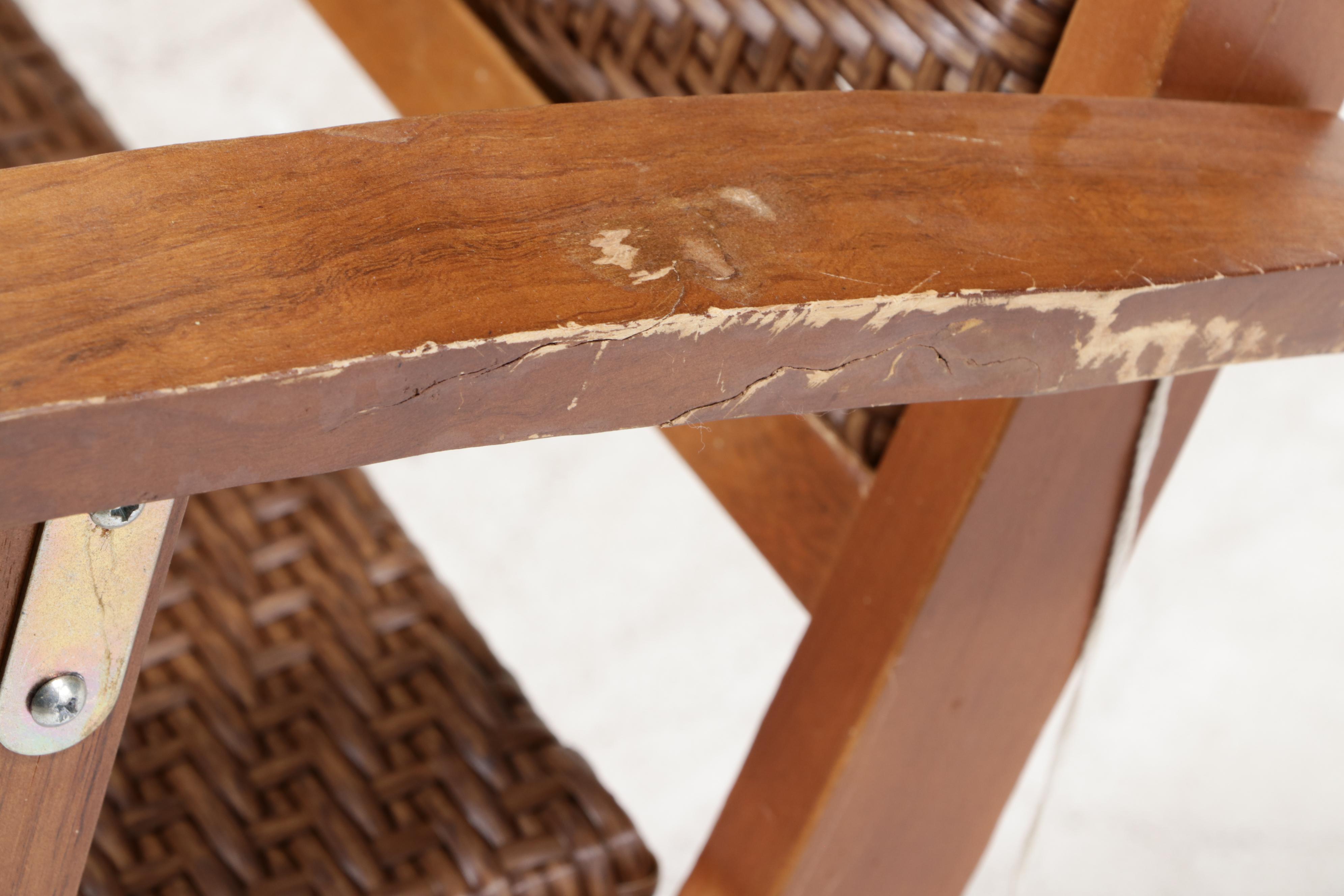 Six Folding Wood and Faux Wicker Armchairs