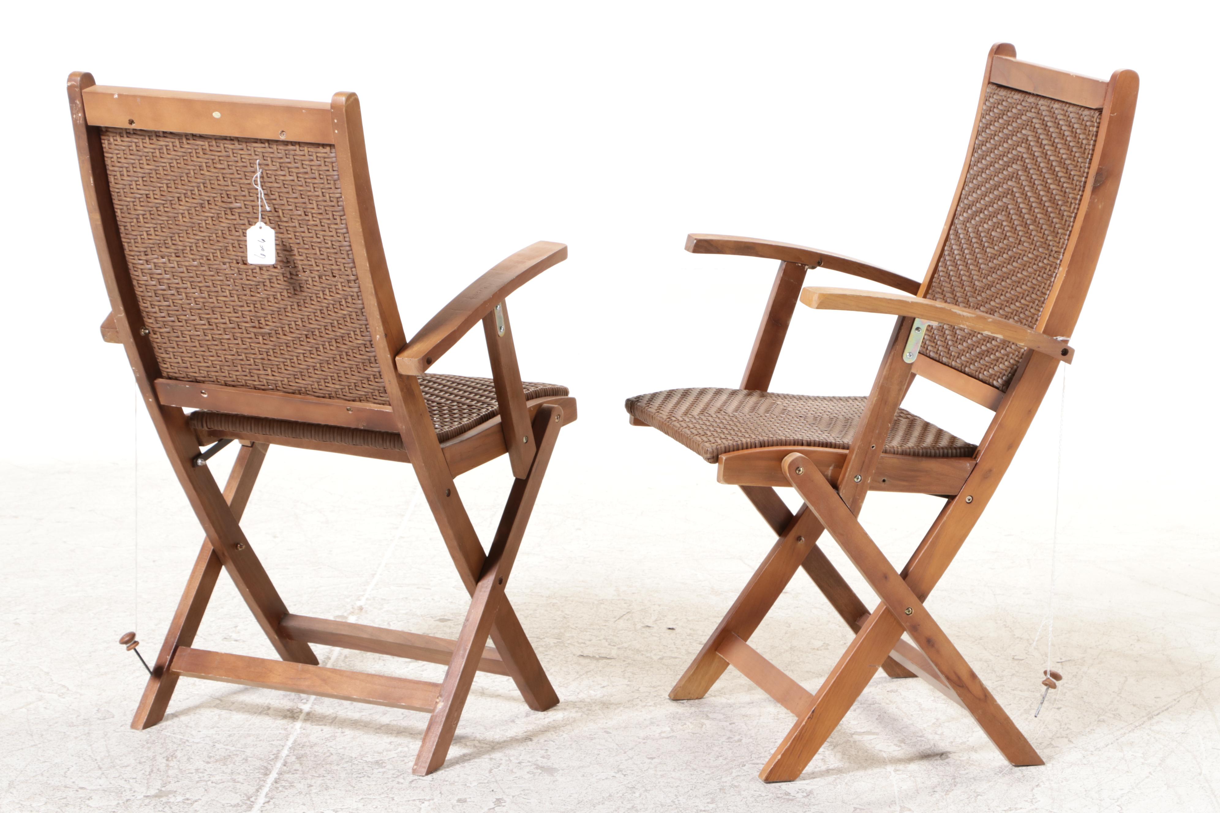 Six Folding Wood and Faux Wicker Armchairs