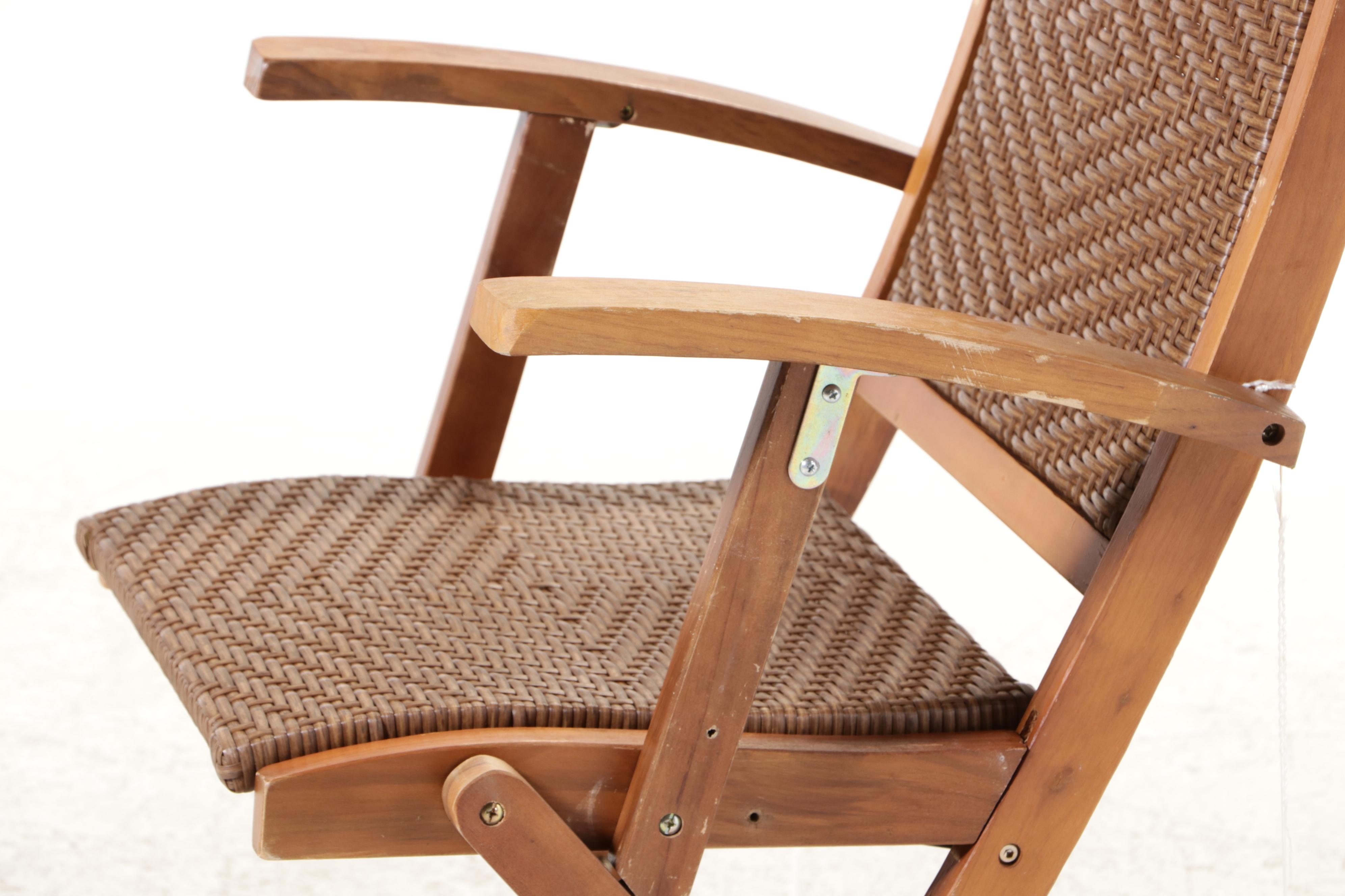 Six Folding Wood and Faux Wicker Armchairs