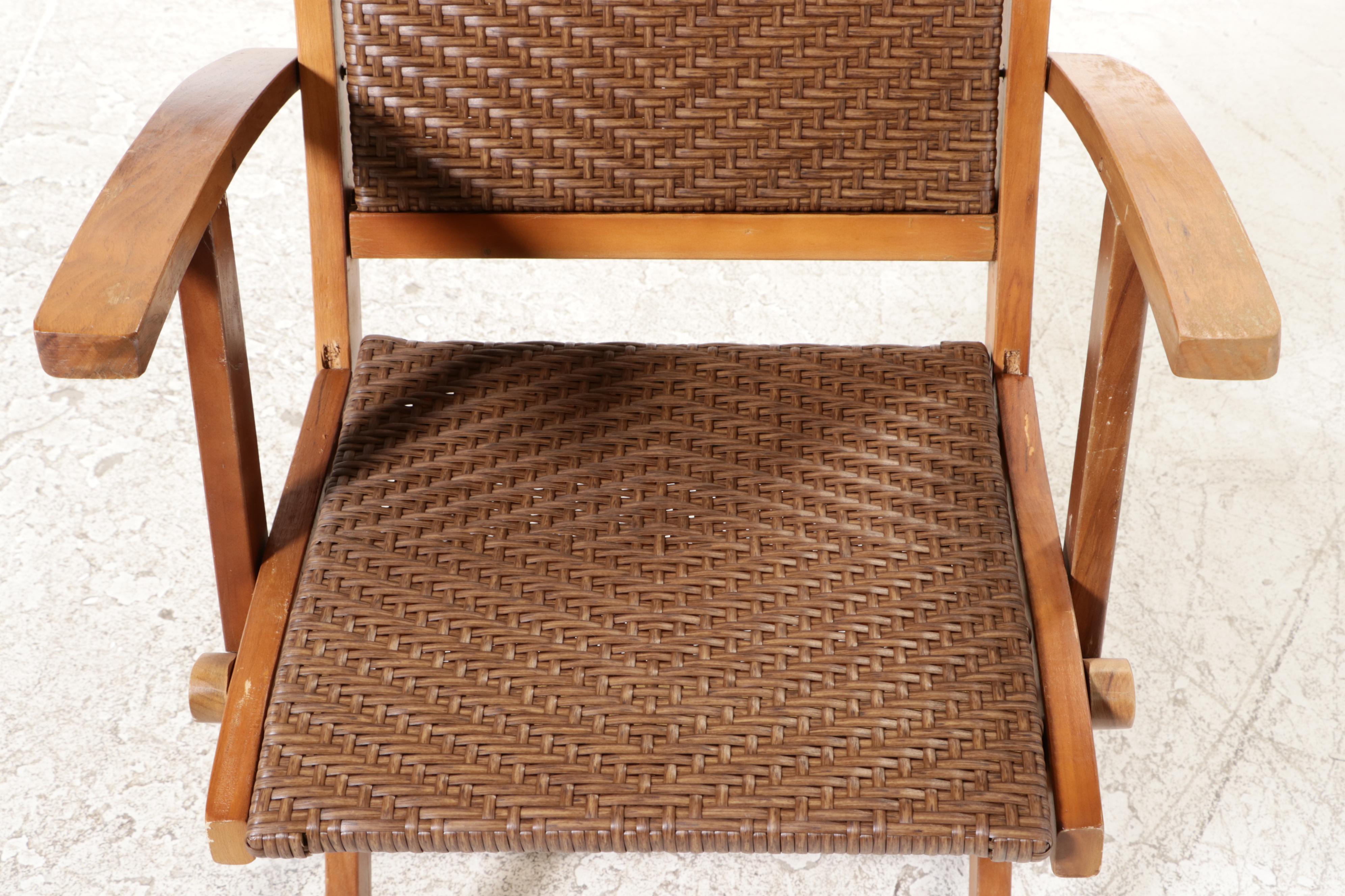 Six Folding Wood and Faux Wicker Armchairs
