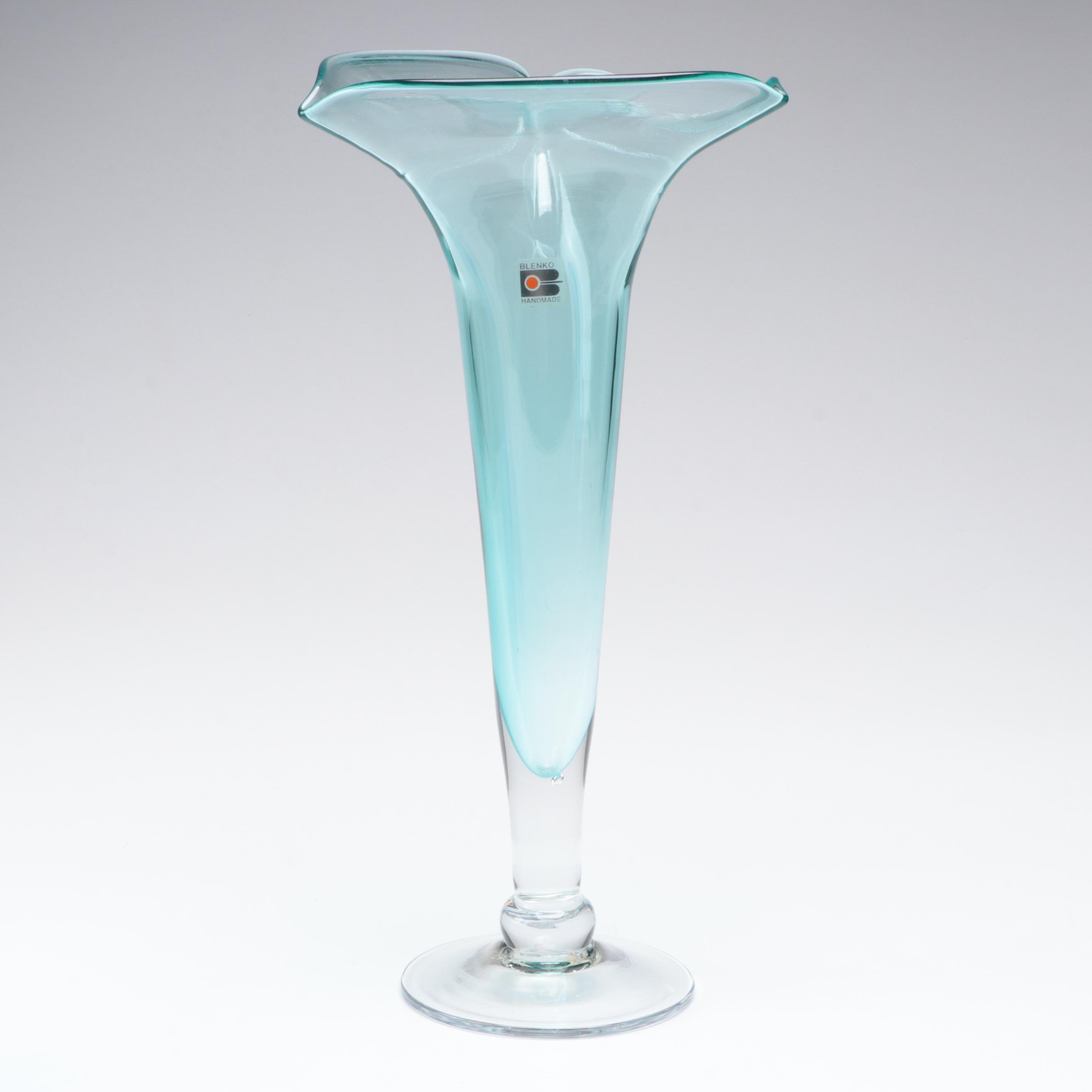 Blenko Trumpet Vase with Mold Blown Glass Swung Vase