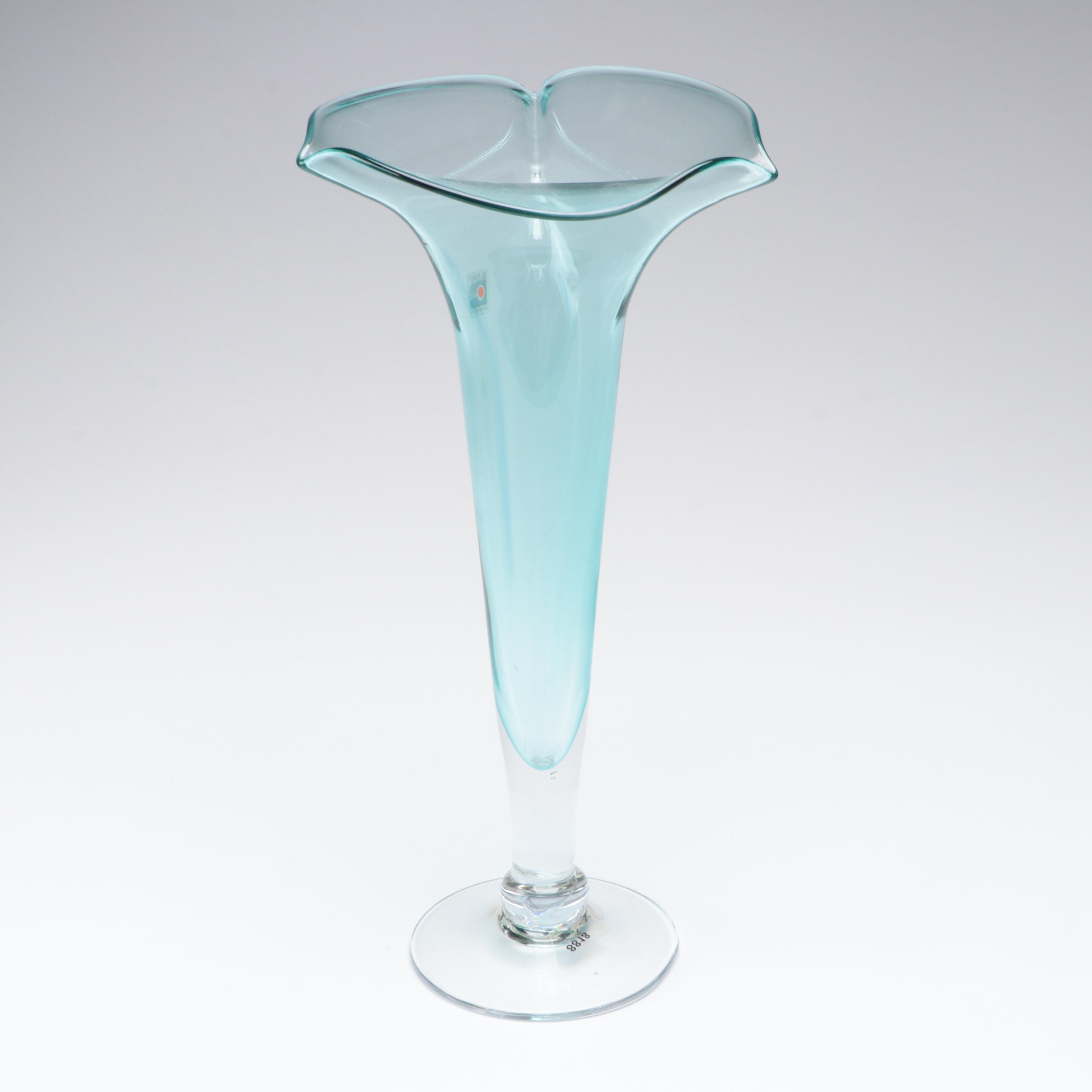 Blenko Trumpet Vase with Mold Blown Glass Swung Vase