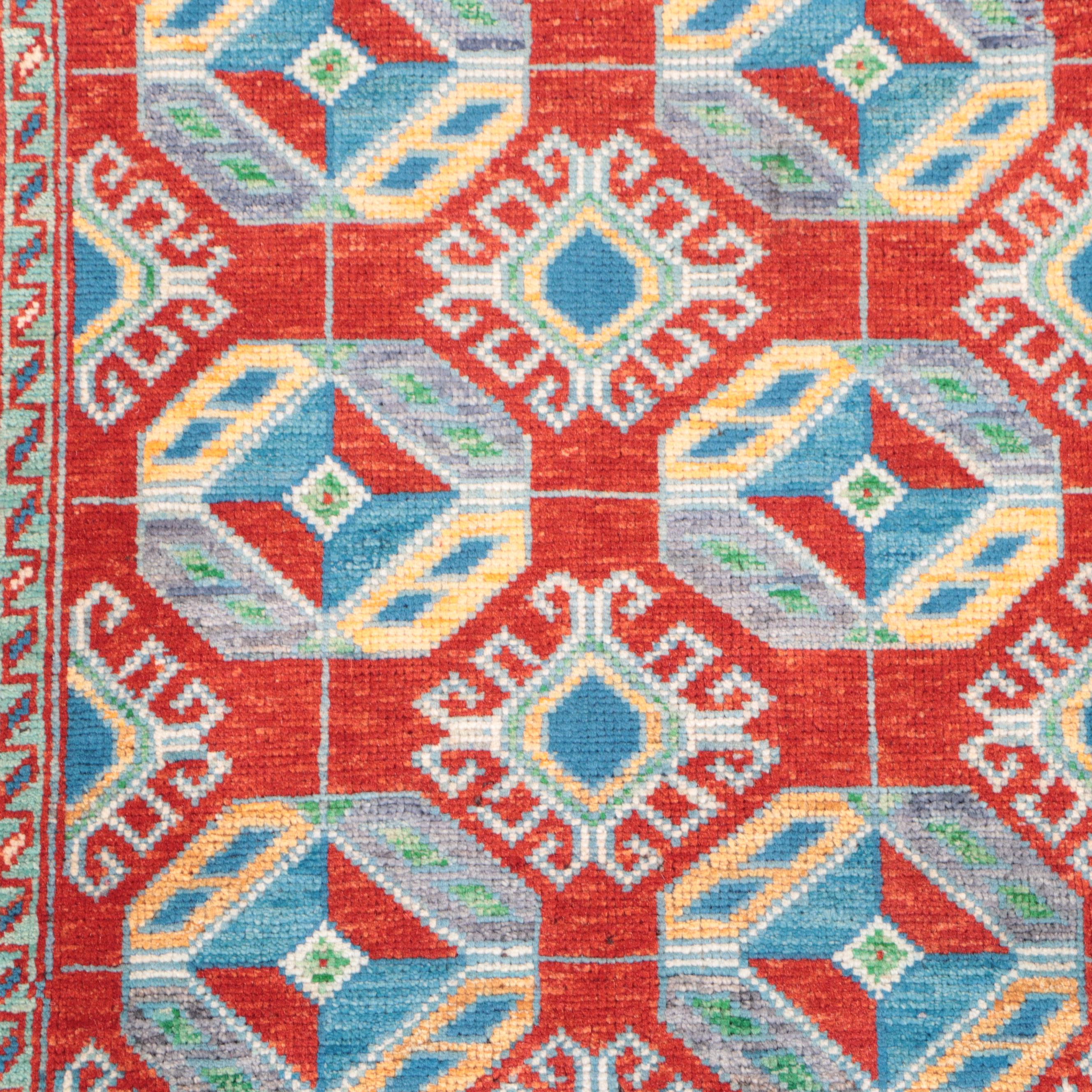 1'8 x 3'6 Hand-Knotted Indo-Caucasian Kazak Accent Rug