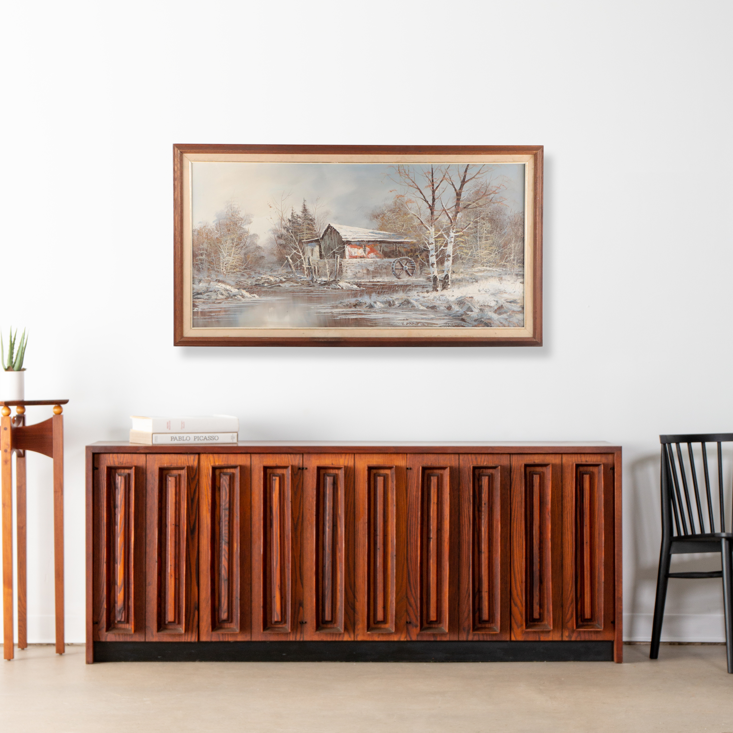 Oil Painting of Winter River Landscape