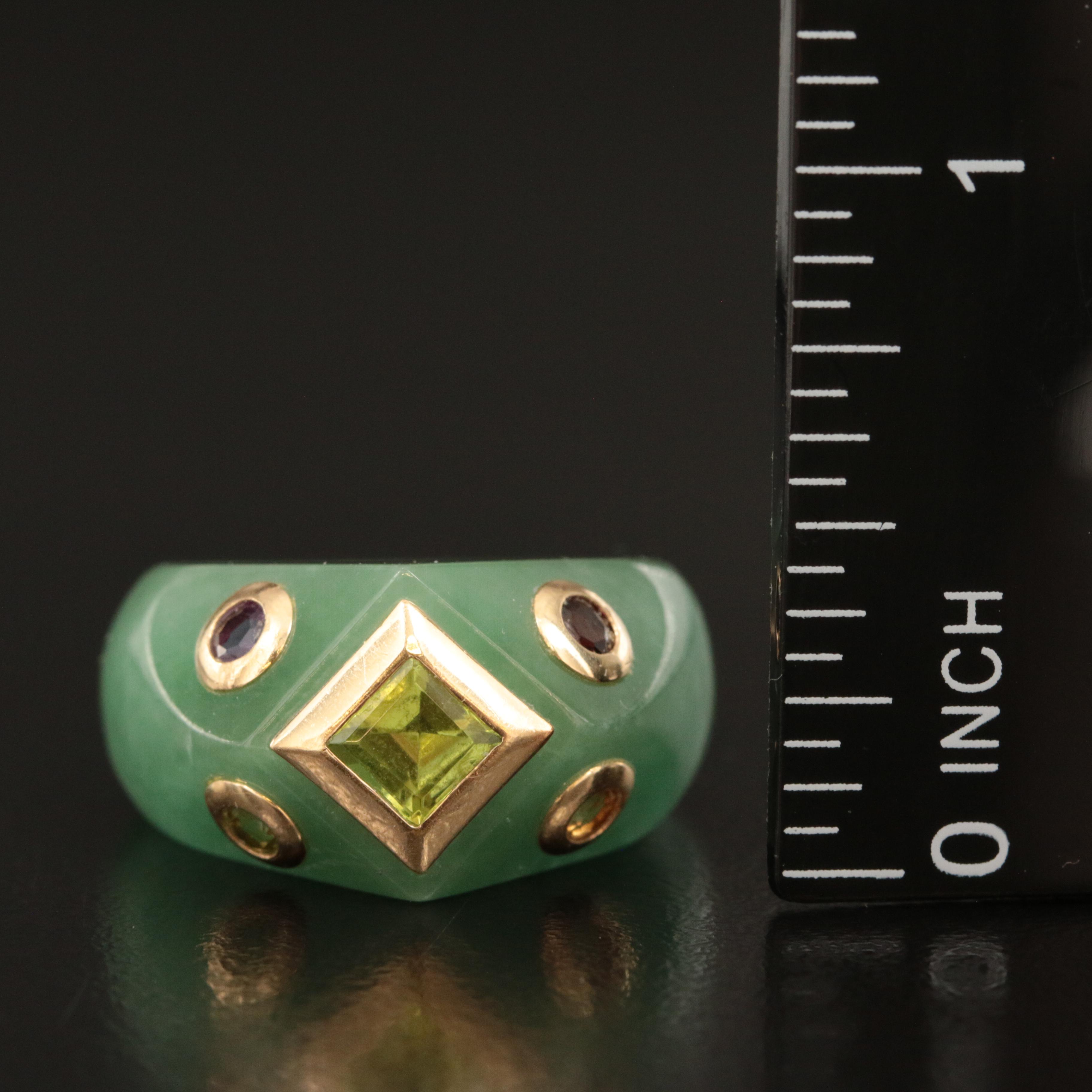 10K Jadeite Hololith Ring Including Peridot, Citrine, Garnet and Amethyst