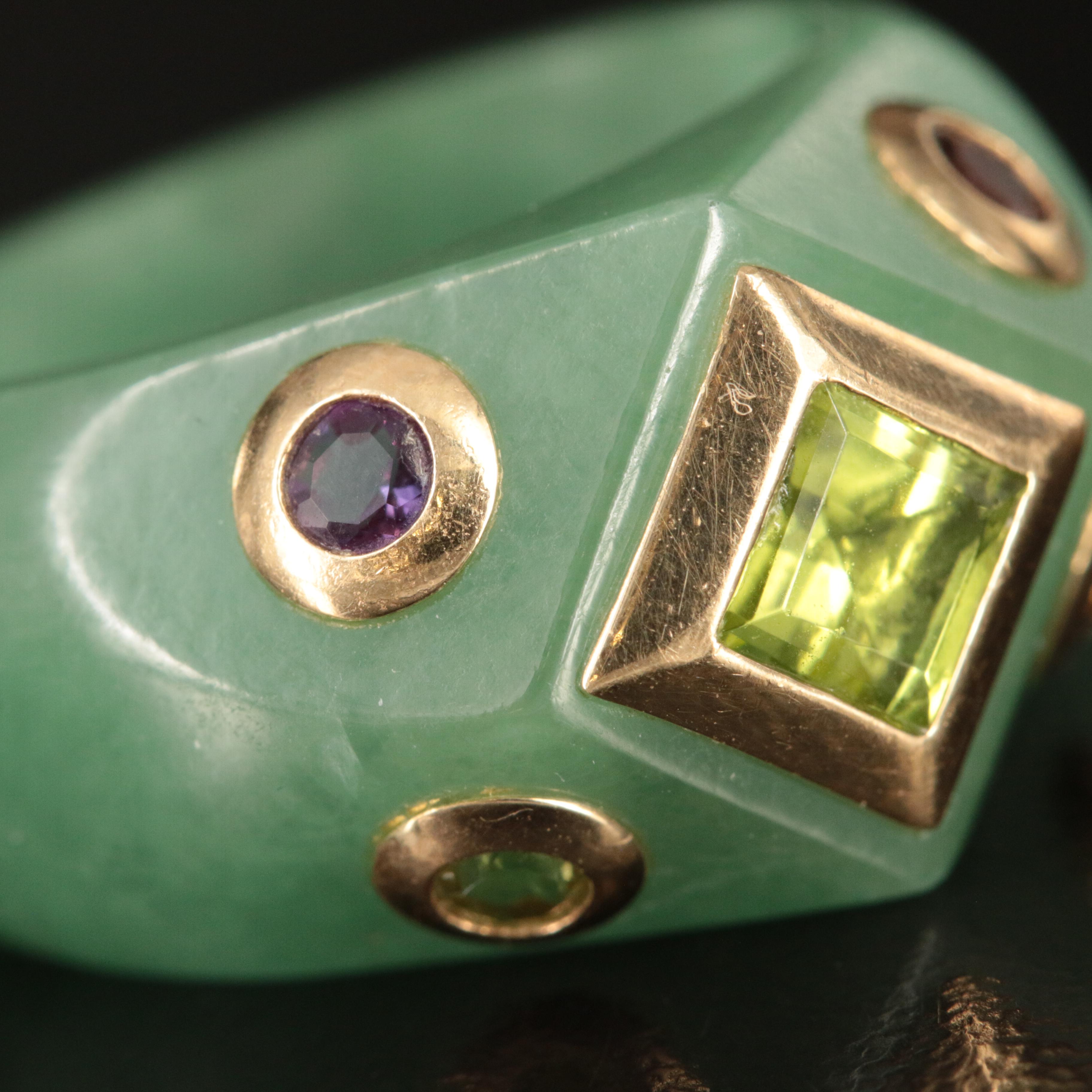 10K Jadeite Hololith Ring Including Peridot, Citrine, Garnet and Amethyst