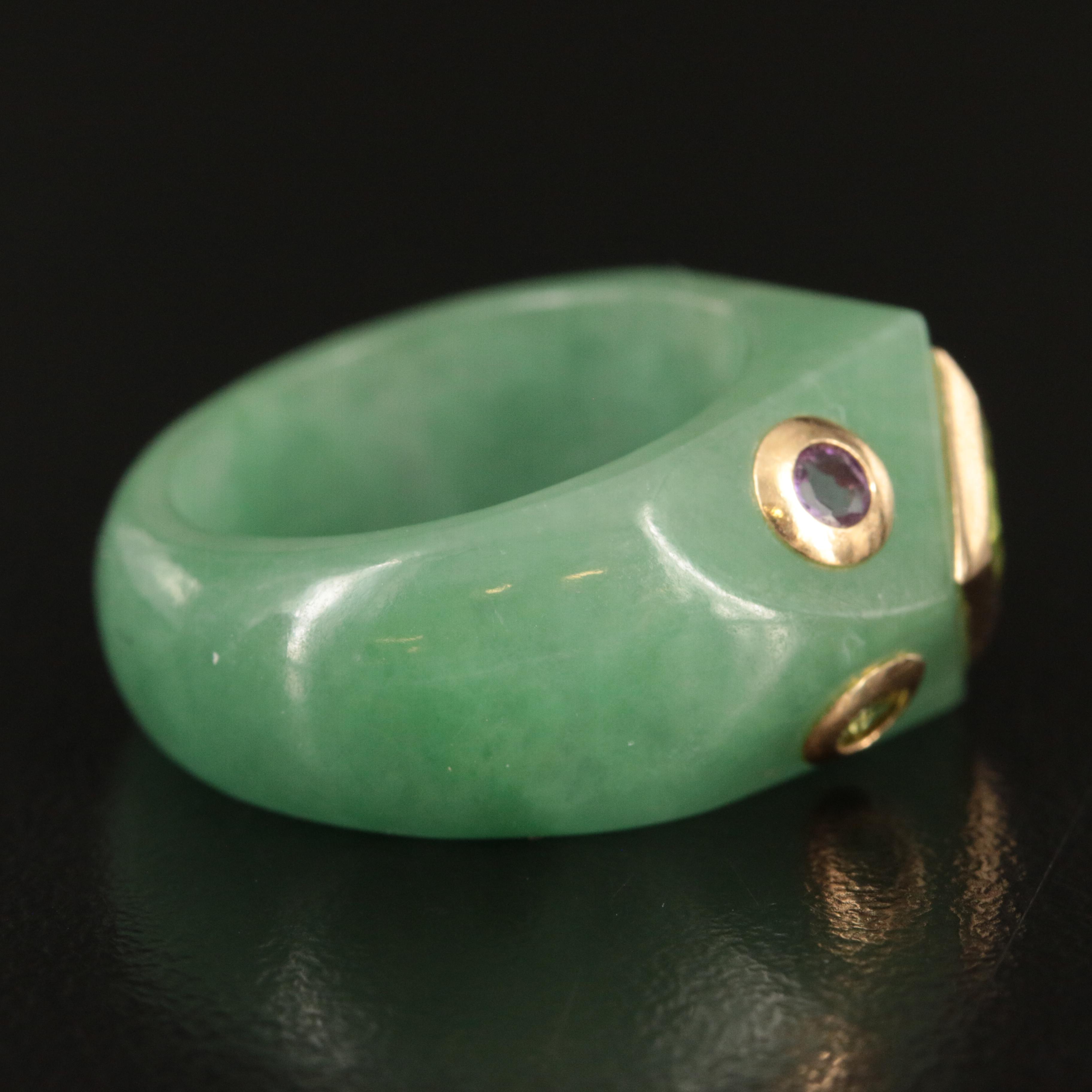 10K Jadeite Hololith Ring Including Peridot, Citrine, Garnet and Amethyst