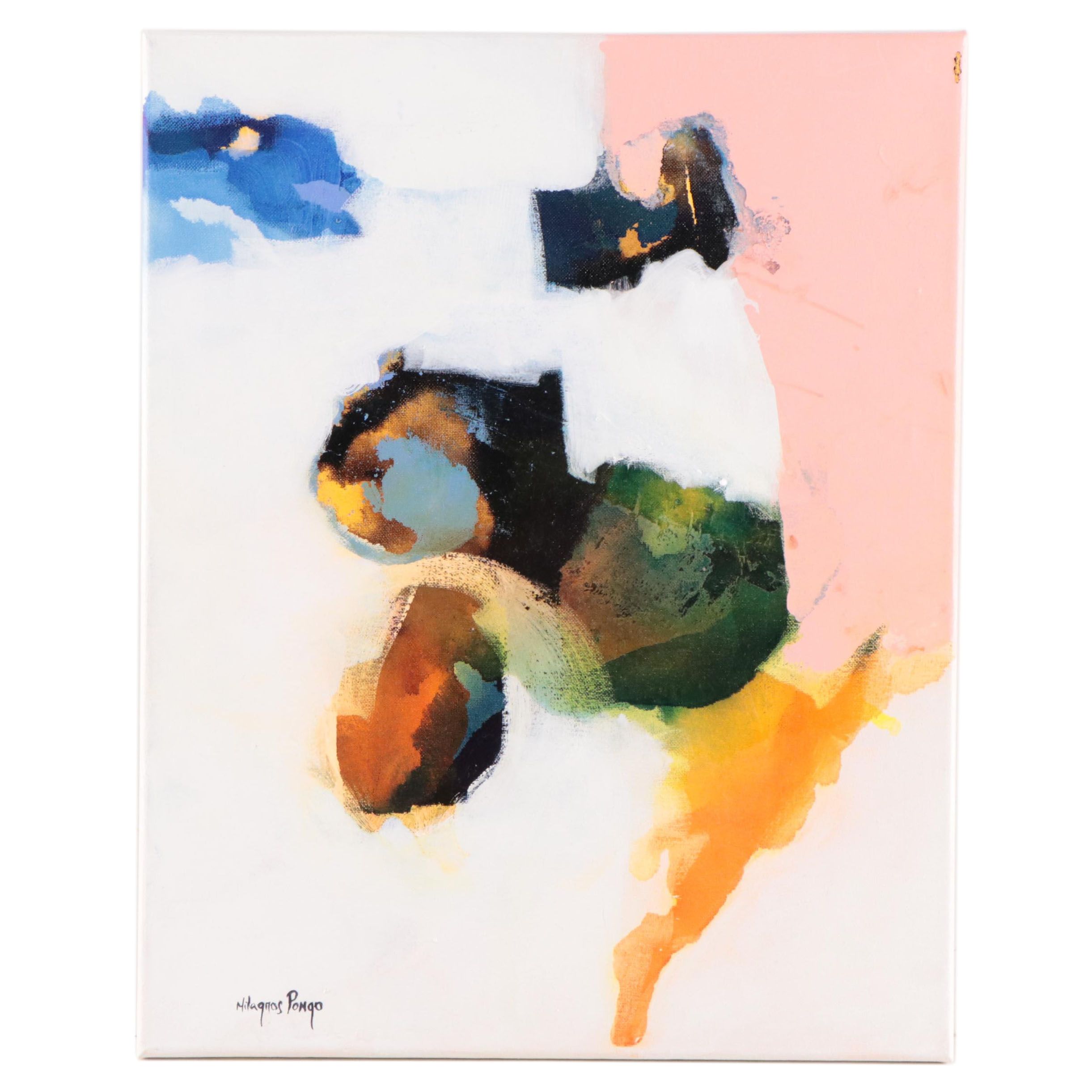 Milagros Pongo Mixed Media Painting "Avan Garnd," 21st Century