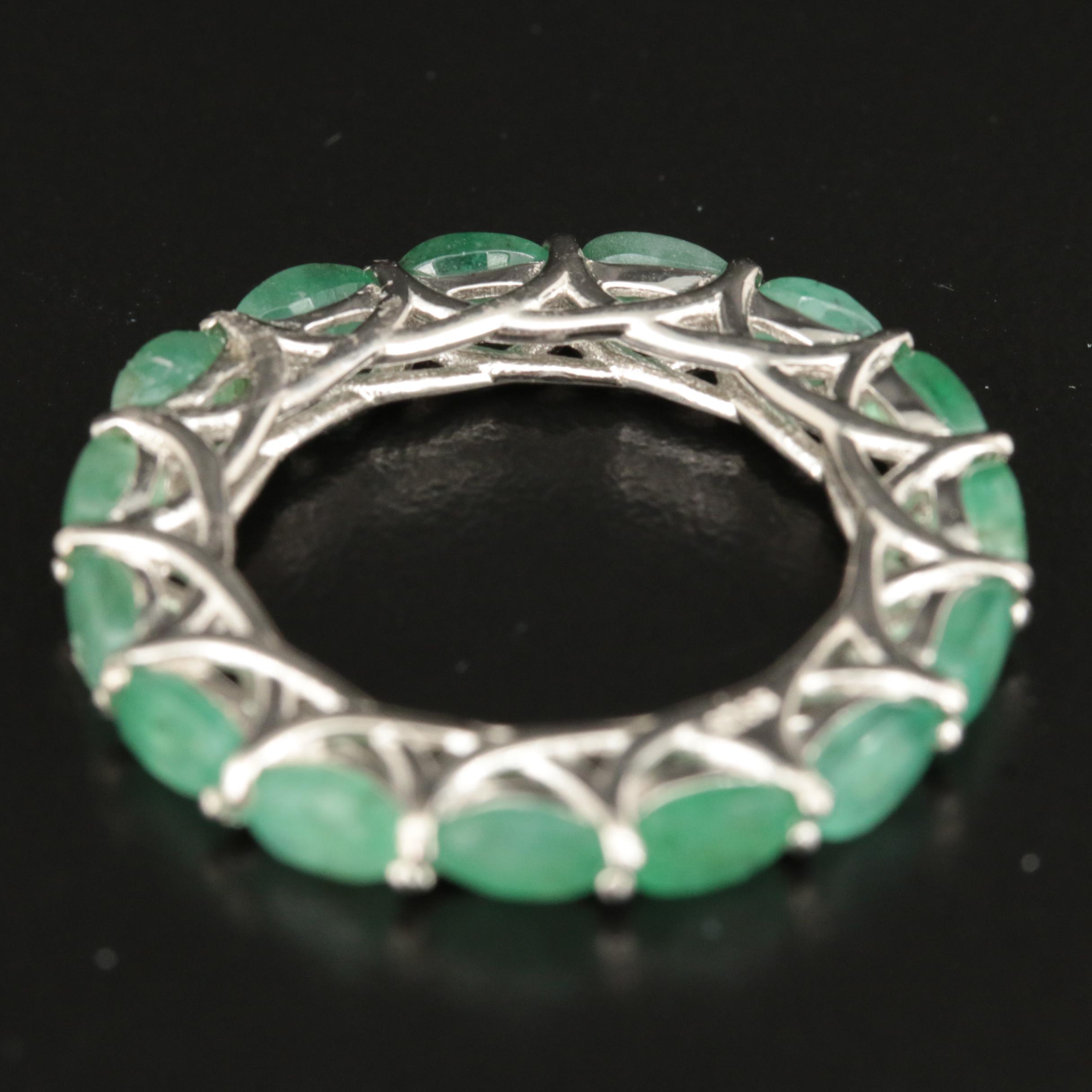 Sterling Emerald Eternity Band