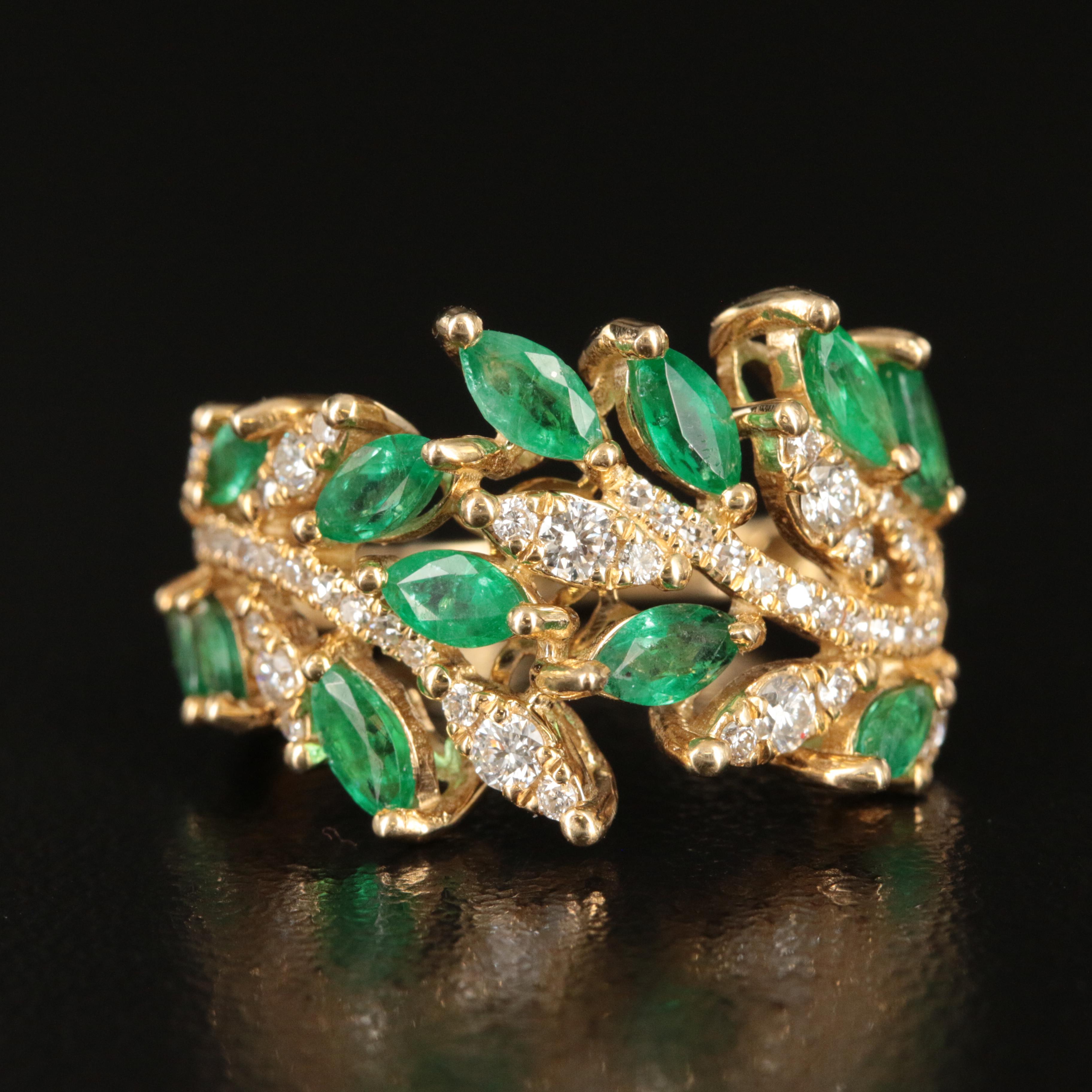 EFFY 14K Emerald and Diamond Foliate Ring
