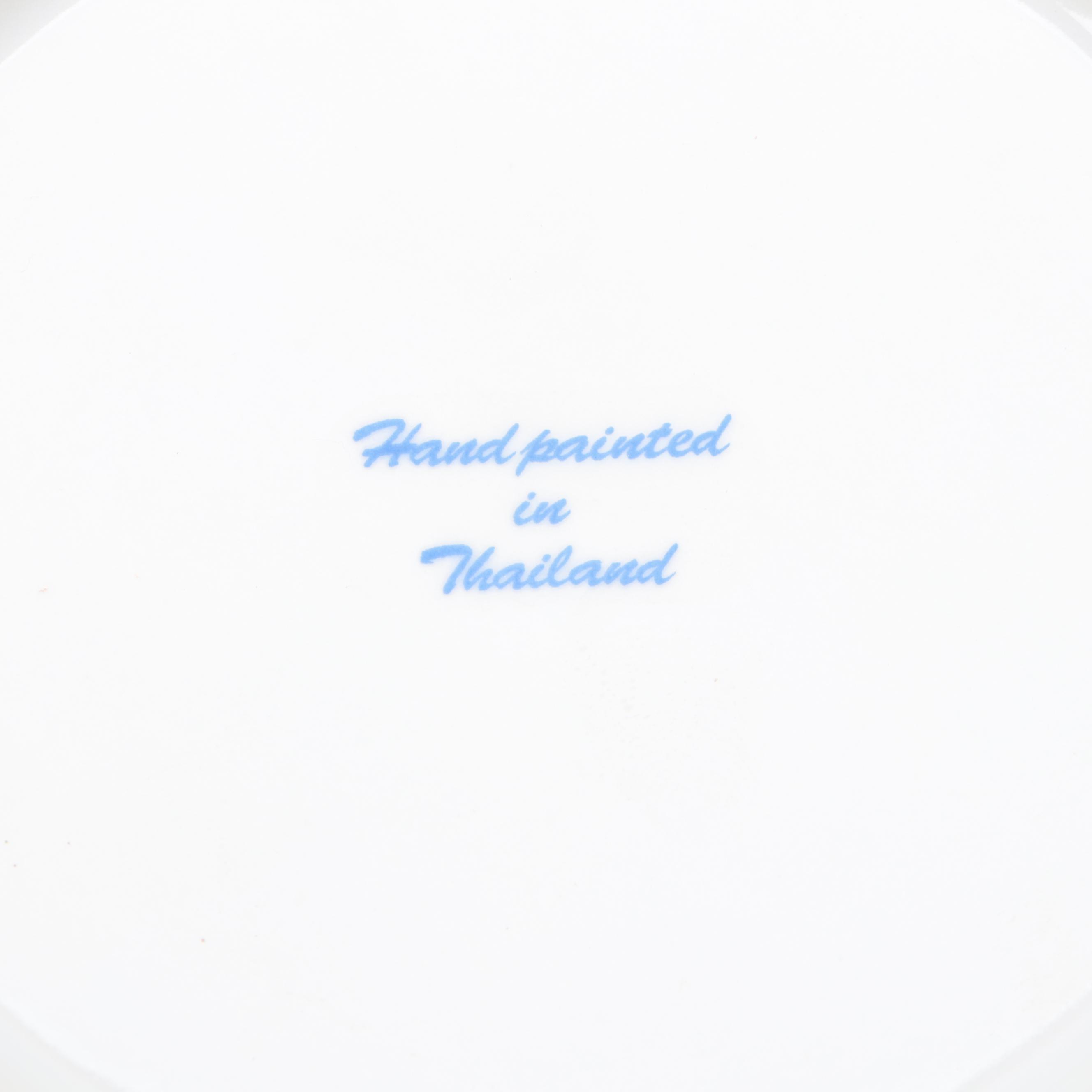 Thai Hand-Painted Porcelain Lidded Jar with Japanese Kutani Cherry Blossom Box