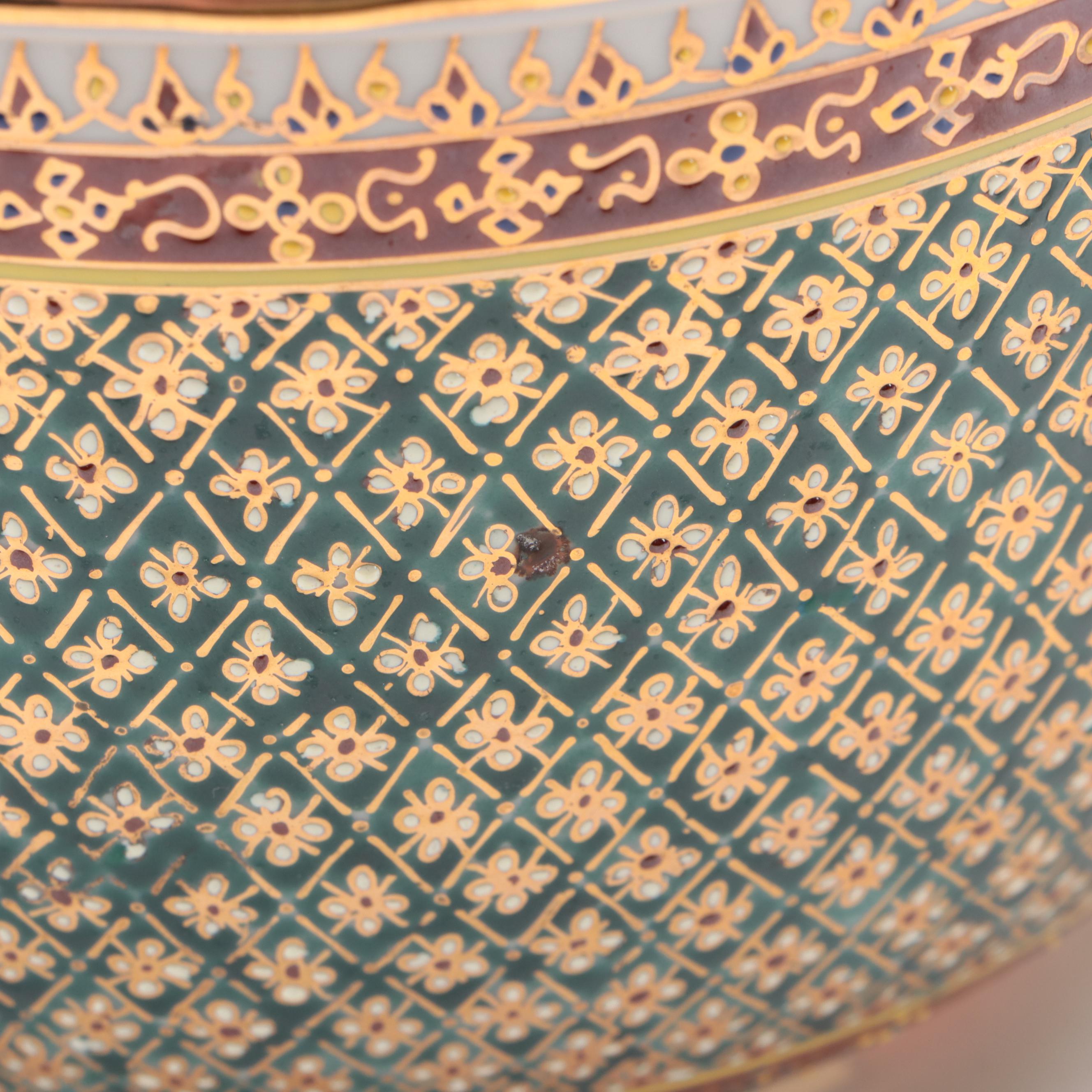 Thai Hand-Painted Porcelain Lidded Jar with Japanese Kutani Cherry Blossom Box