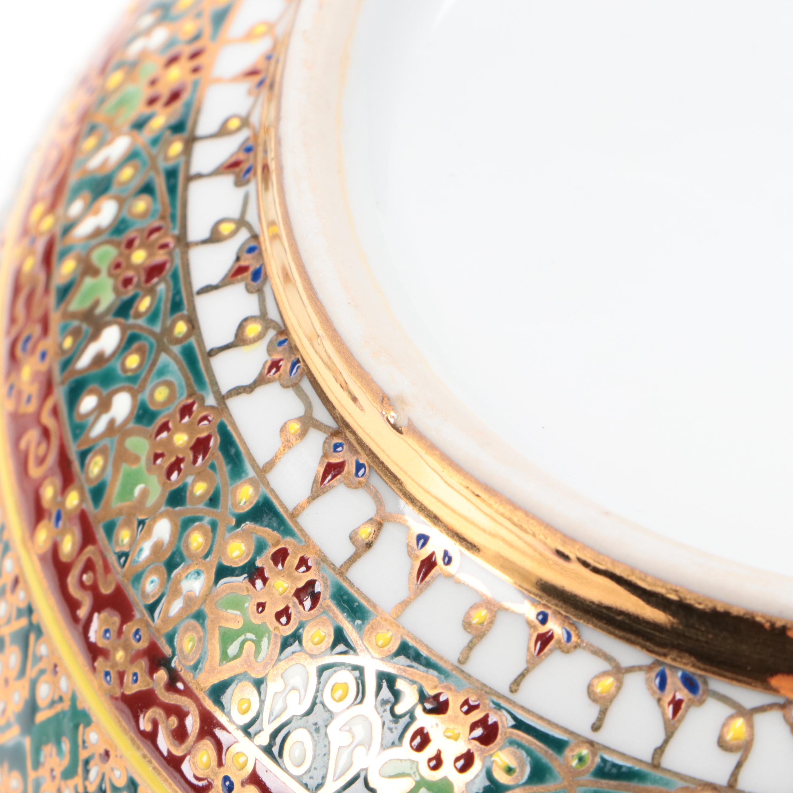 Thai Hand-Painted Porcelain Lidded Jar with Japanese Kutani Cherry Blossom Box