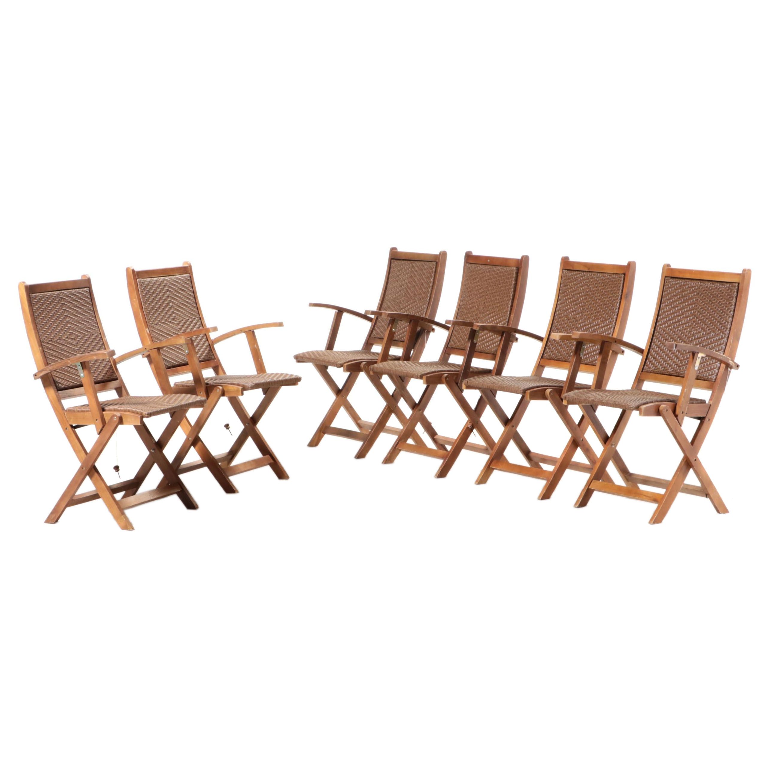 Six Folding Wood and Faux Wicker Armchairs