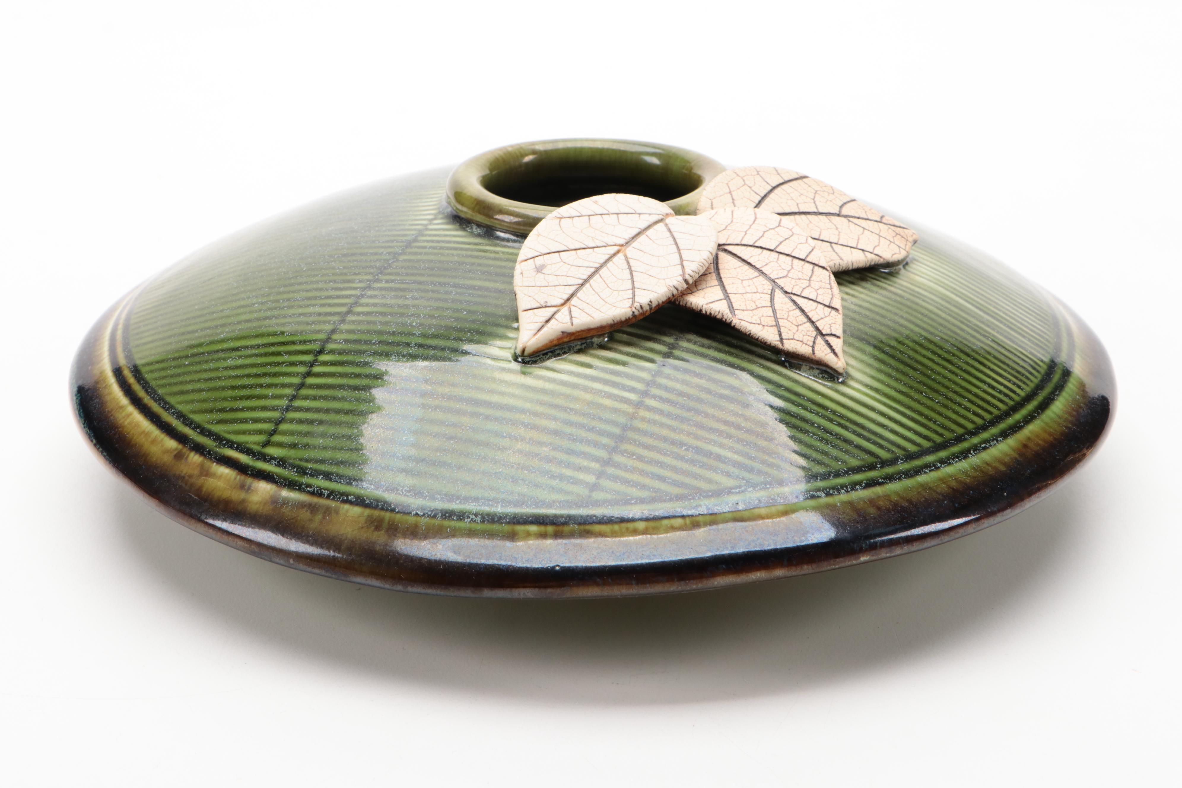 Glen Woods Studio Art Pottery Flower Frog with Brass Candle Holders