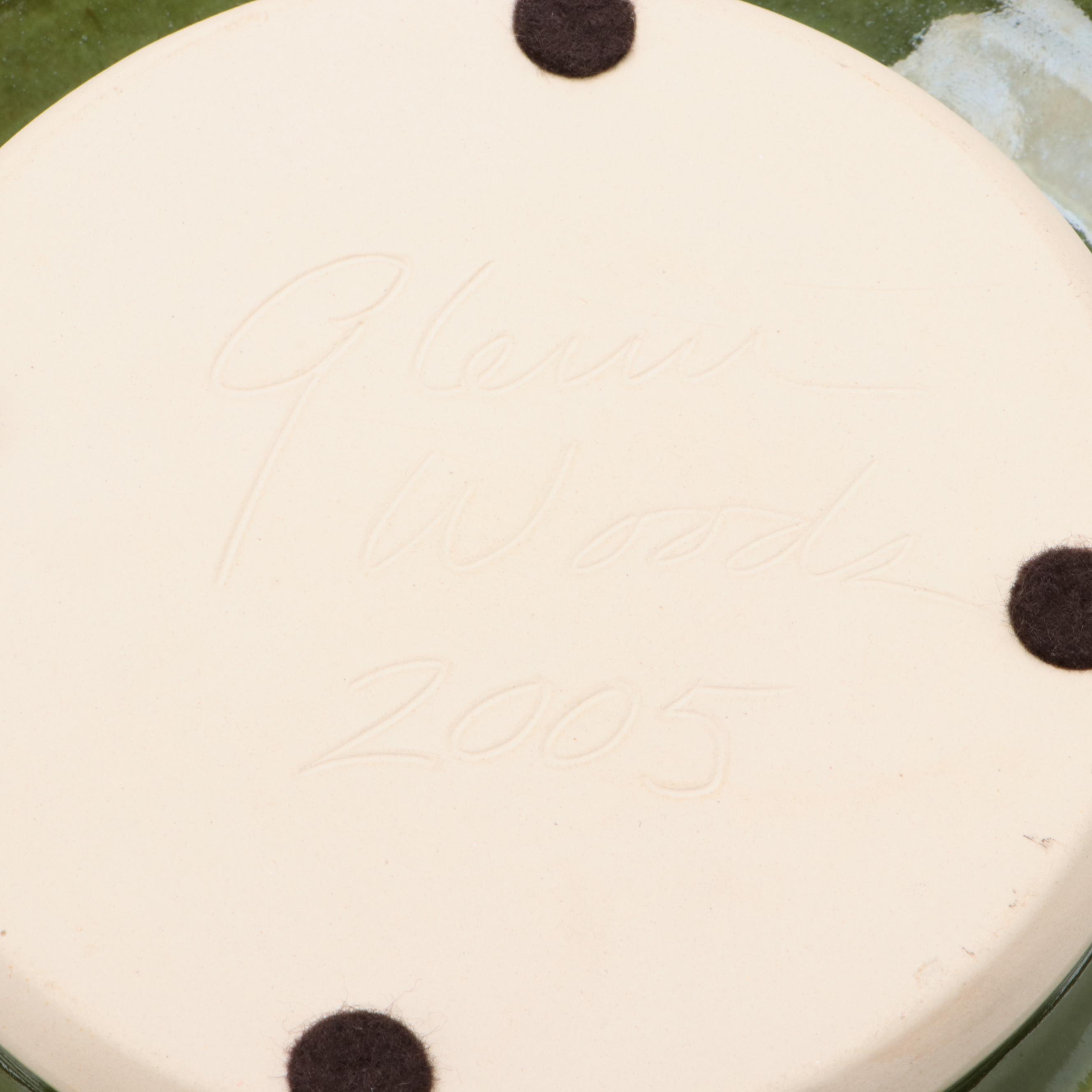 Glen Woods Studio Art Pottery Flower Frog with Brass Candle Holders